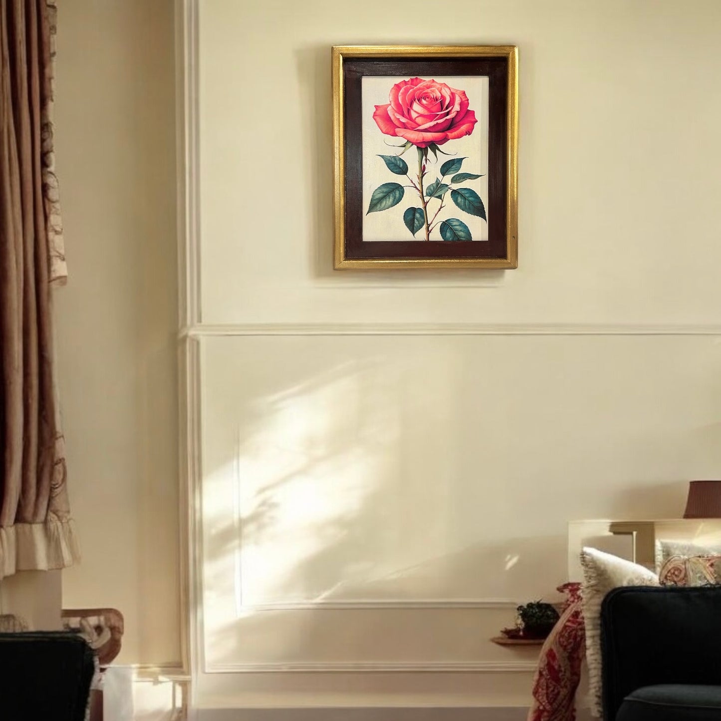 Vintage Red Rose Frame in Antique Gold - 12x9 inches | Wall art