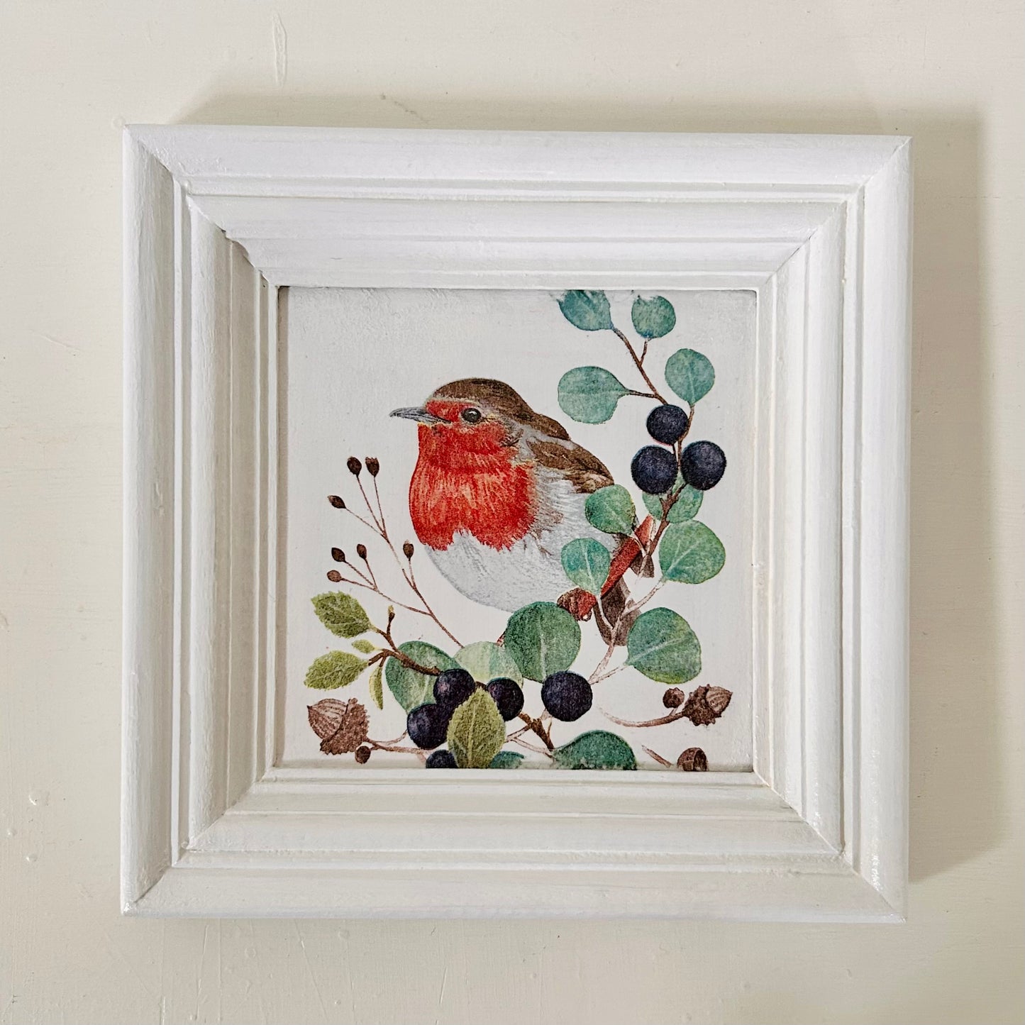 Pretty Wall Frame | Red Robin In Blueberry Garden | Wall Decor | 8x8