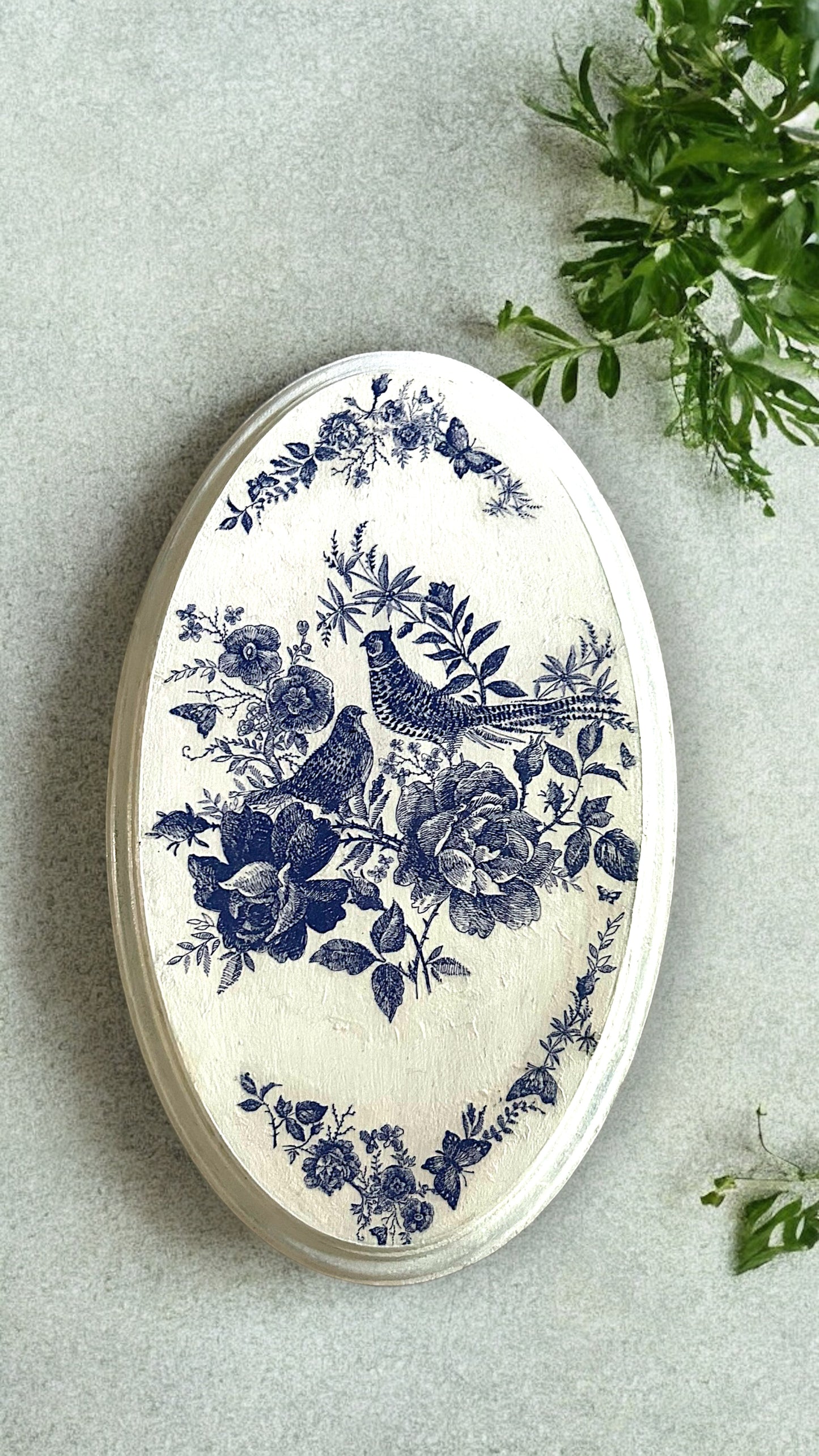 Blue and White oval hanging wall plate