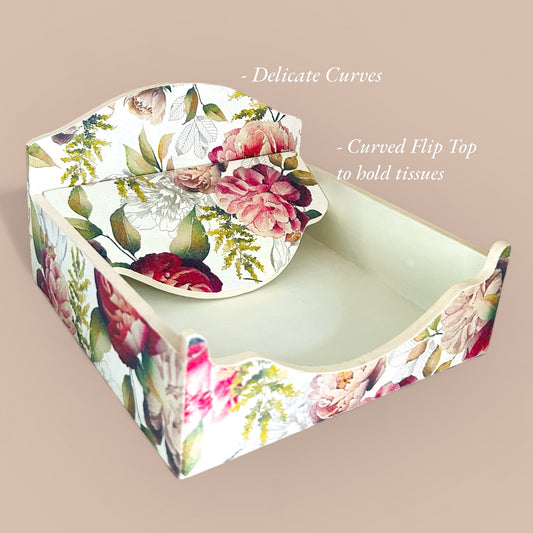 Bella Bloom - Floral Square Tissue box | Napkin Holder | Pastel Woods