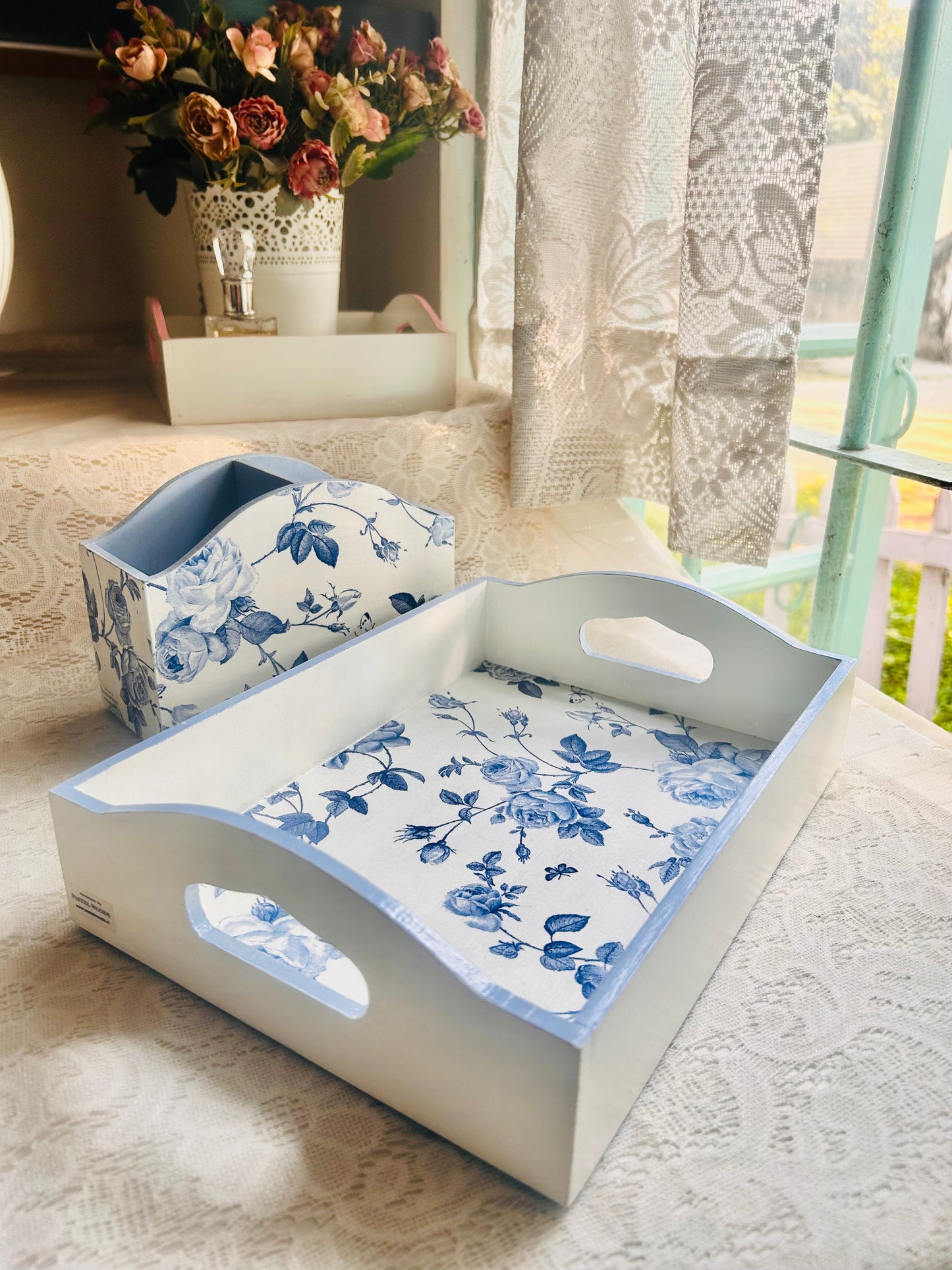 Blue Rose Cutlery Holder | Floral Cutlery holder for dining table
