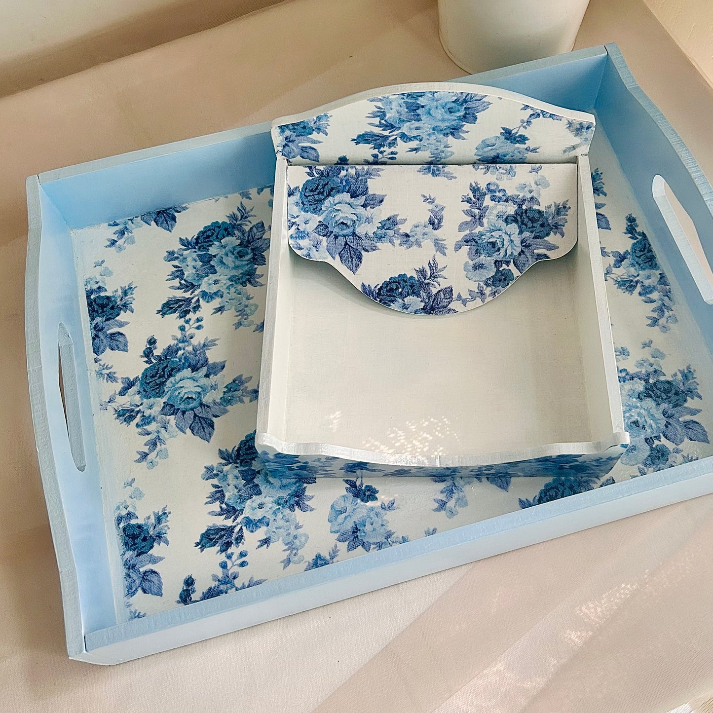 Porcelain Roses Set | Floral Serving Tray and Tissue Box