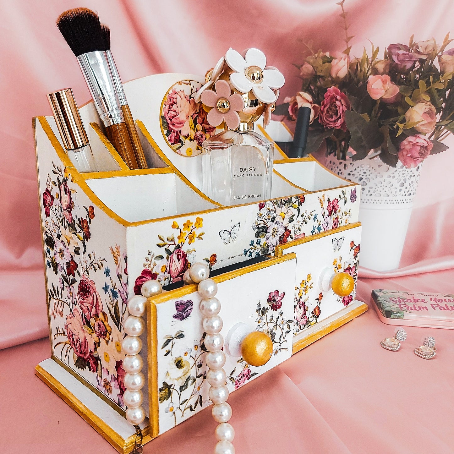 Rose Gilded Makeup & Jewellery Organiser | 7 compartments & 2 drawers
