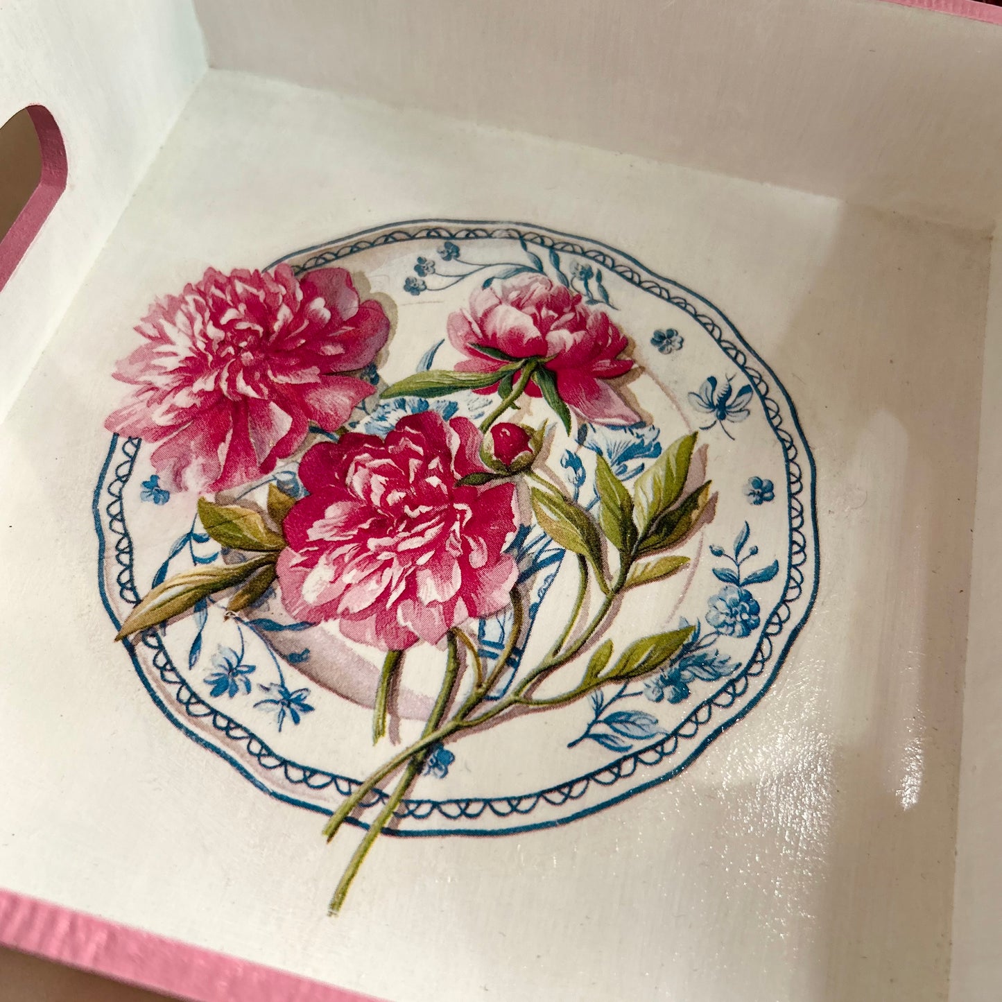 Pink Floral Square Tray | Small Serving tray | for gifts, mugs, cups and glasses