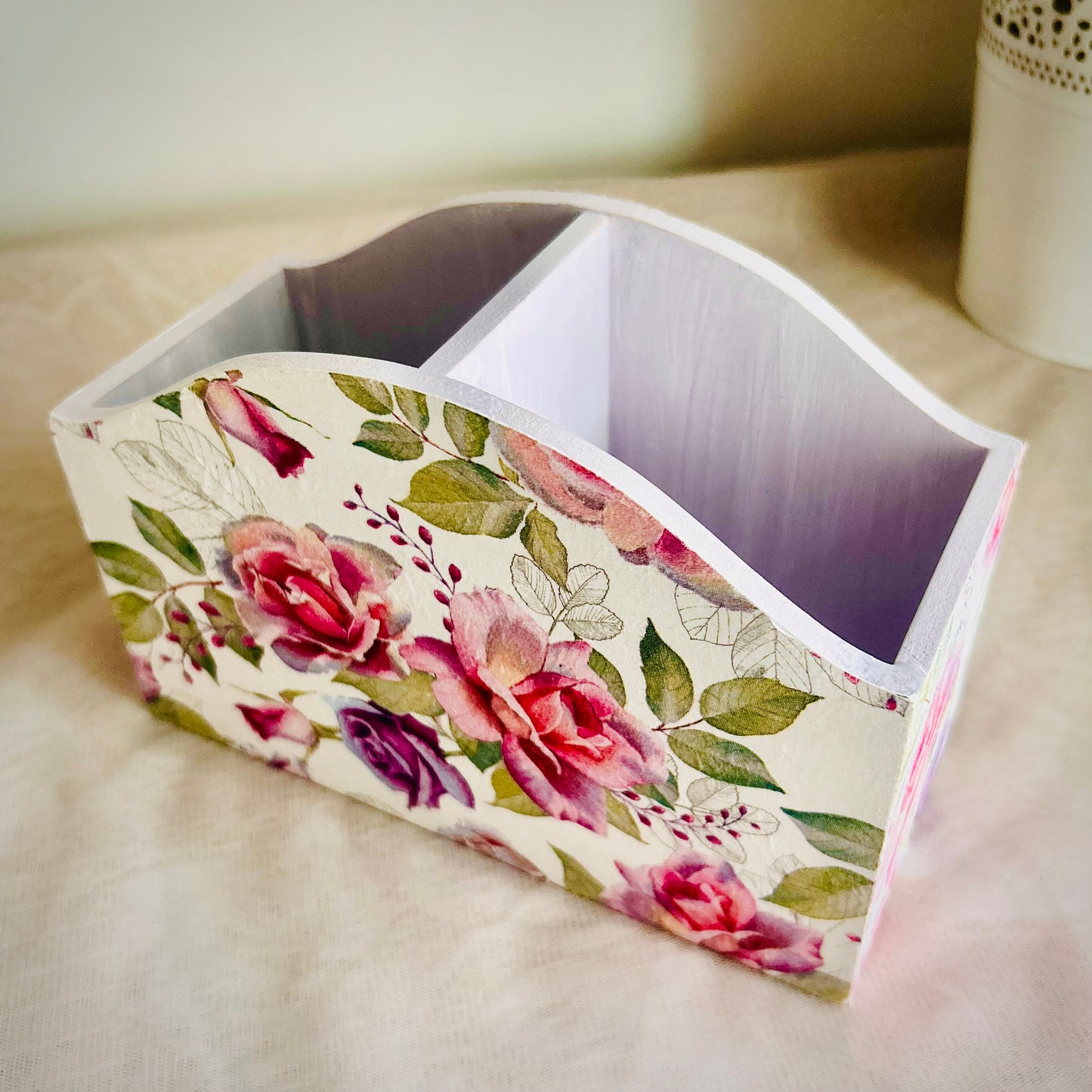 Lilac Rose Affair Cutlery Holder | Floral Cutlery holder for dining table | Pastel Woods