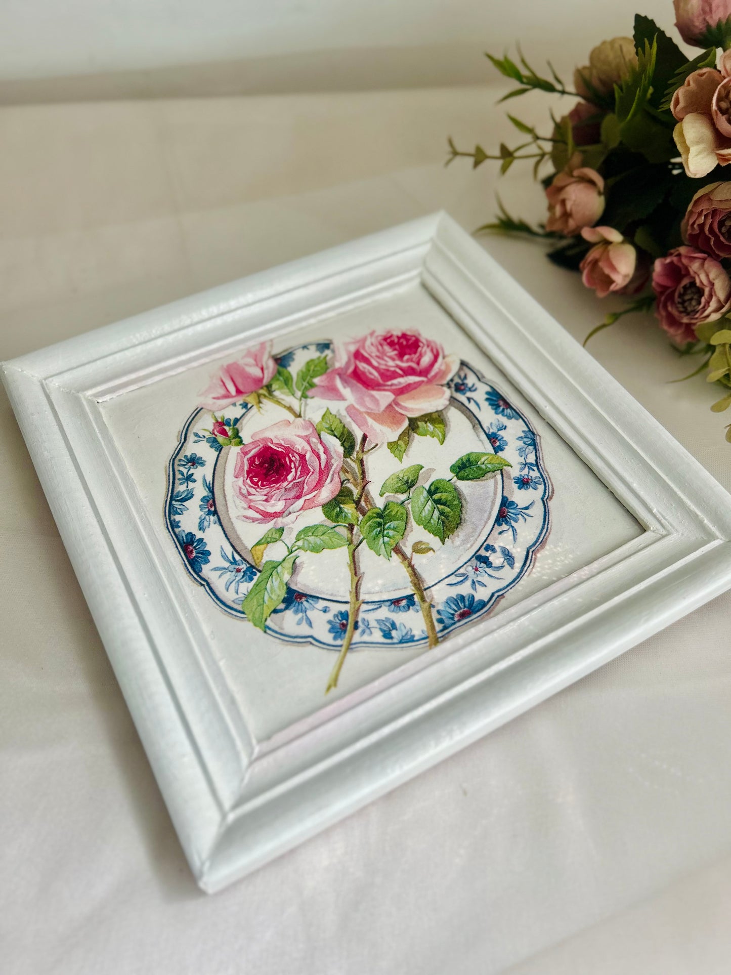 Pretty Pink Roses in White Frame - 8x8 | Wall art