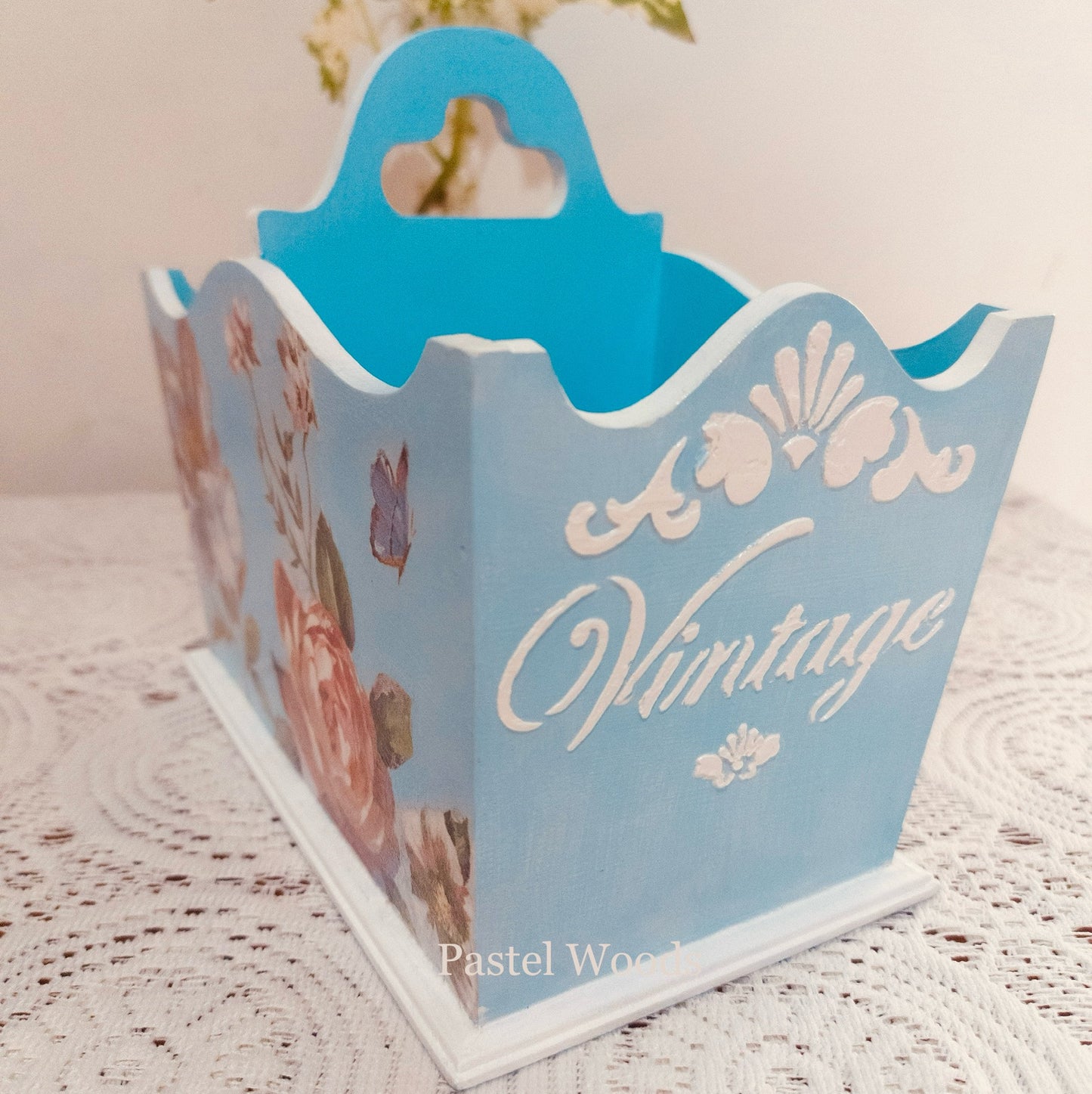Peony Blue Cutlery Holder Basket | Cutlery Organiser