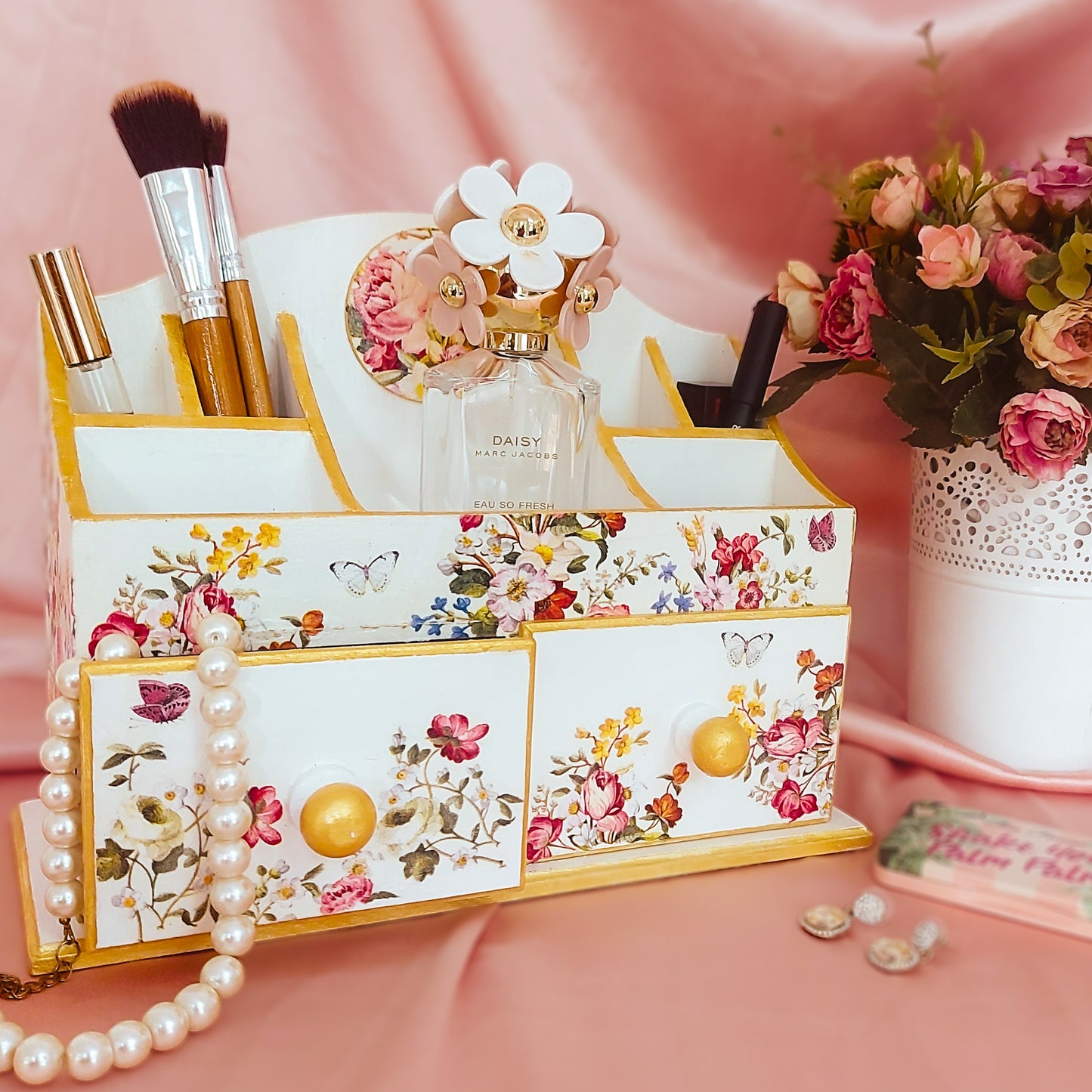 Rose Gilded Makeup & Jewellery Organiser | 7 compartments & 2 drawers