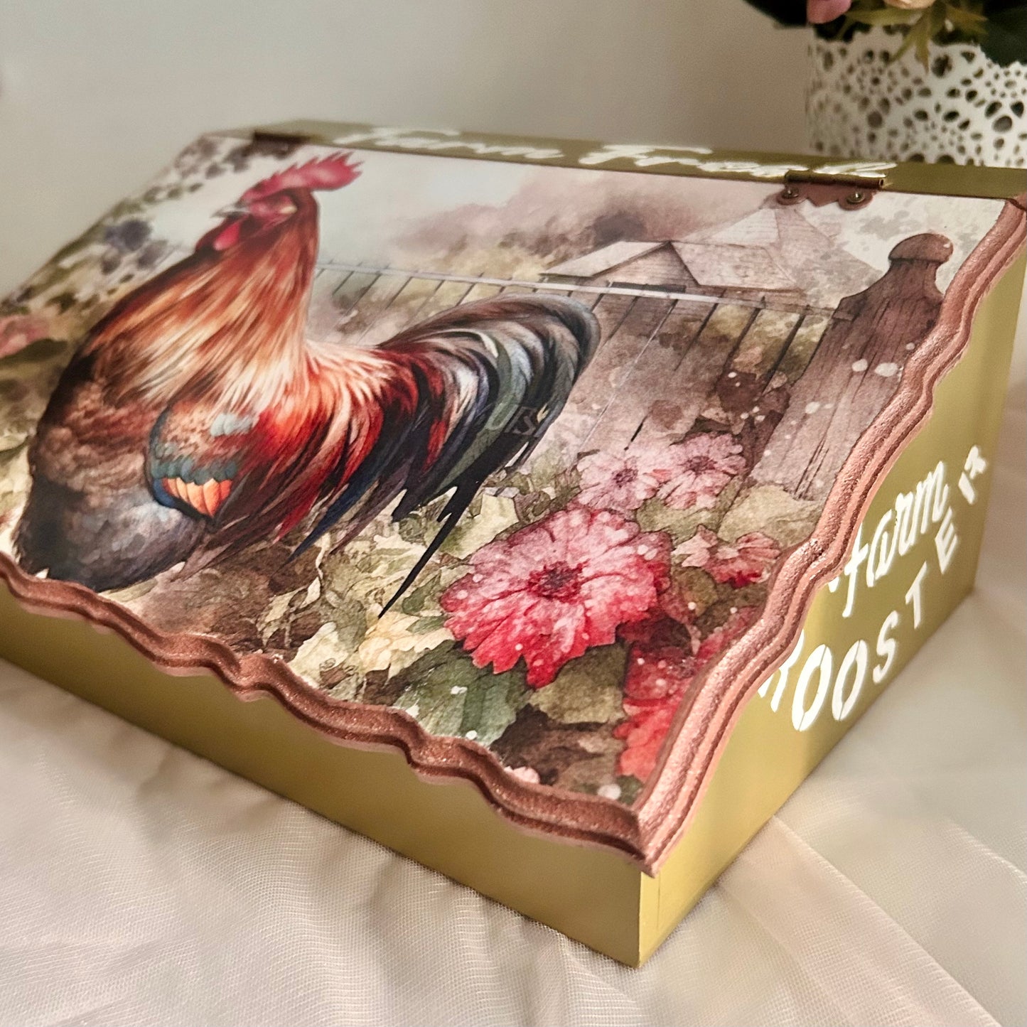 Country Rooster BreadBox - Kitchen Counter Storage for breads and dry items | PASTEL WOODS