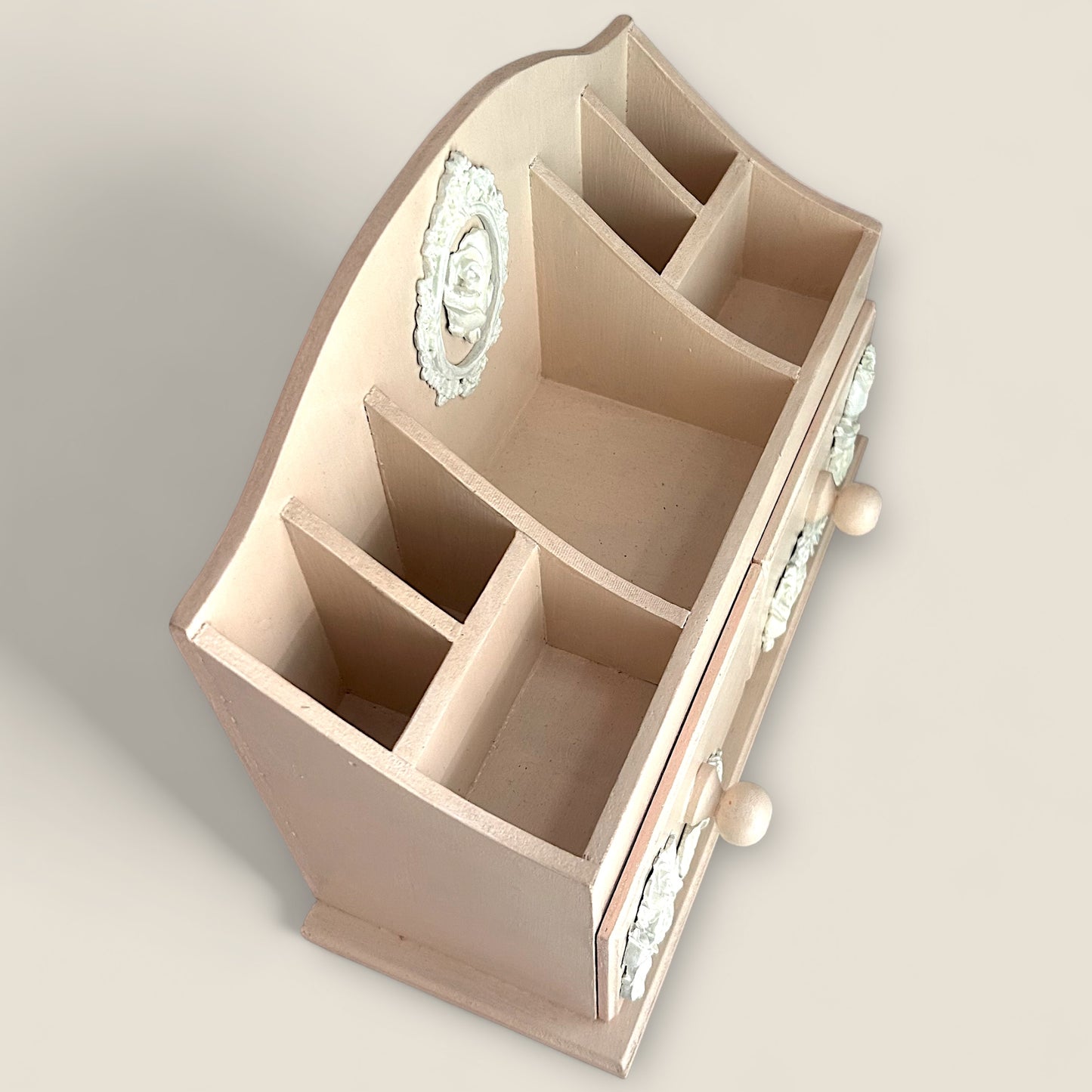 Rose Reverie Cream Makeup & Jewelry Organizer | 7 Compartments & 2 Drawers