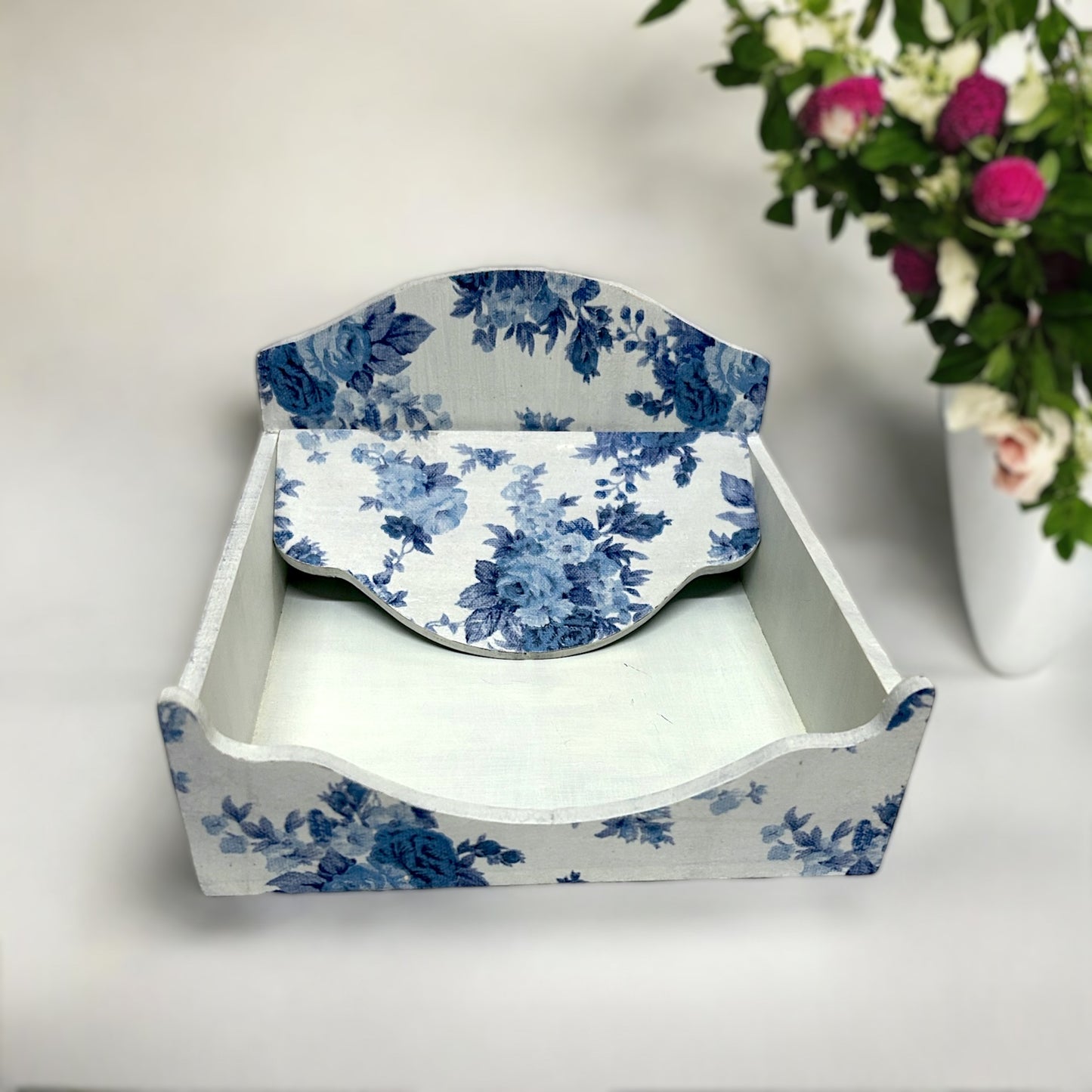 Porcelain Rose Floral Square Tissue Box - Napkin Holder for Home Office Cafes and Restaurants