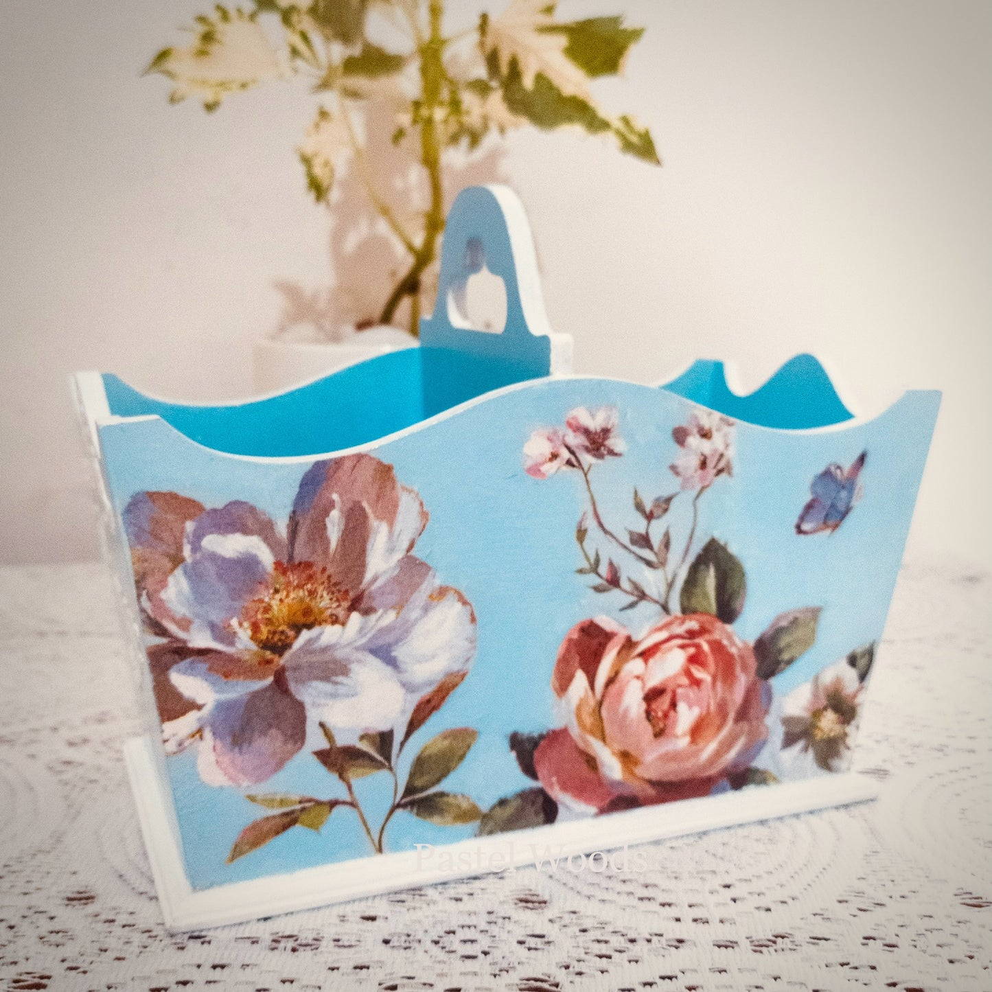 Peony Blue Cutlery Holder Basket | Cutlery Organiser