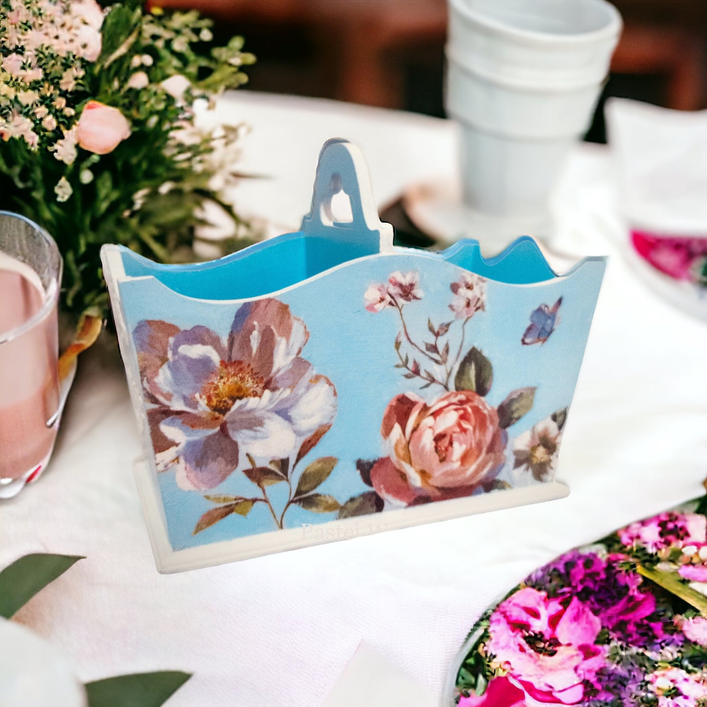 Peony Blue Cutlery Holder Basket | Cutlery Organiser