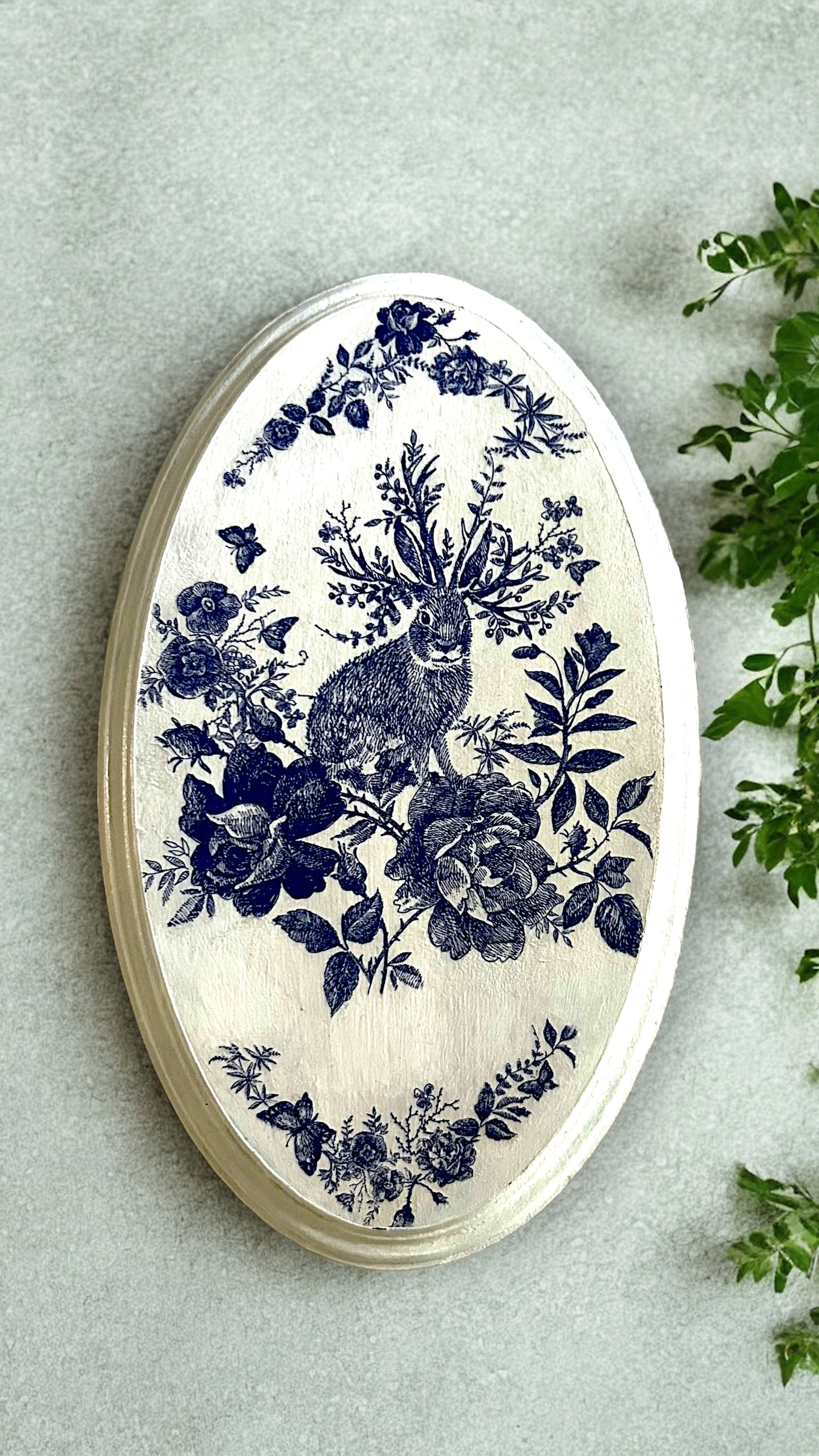 Porcelain Hare - Wooden Wall Plate | Wall Decor Plates | Oval |Pastel Woods