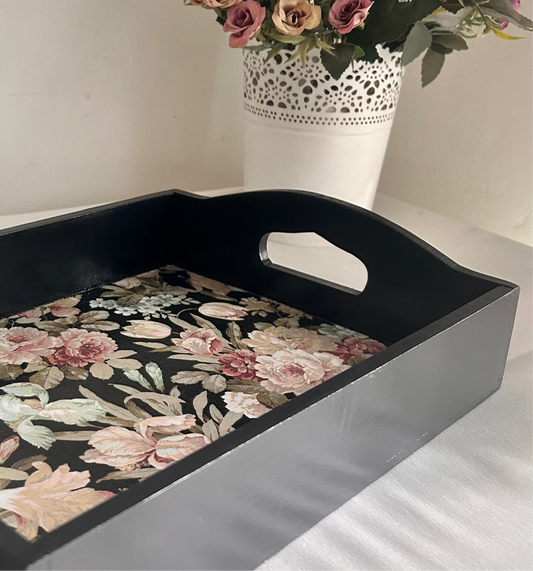 Dark Beauty Serving Tray | Black Floral Tray | in 2 sizes