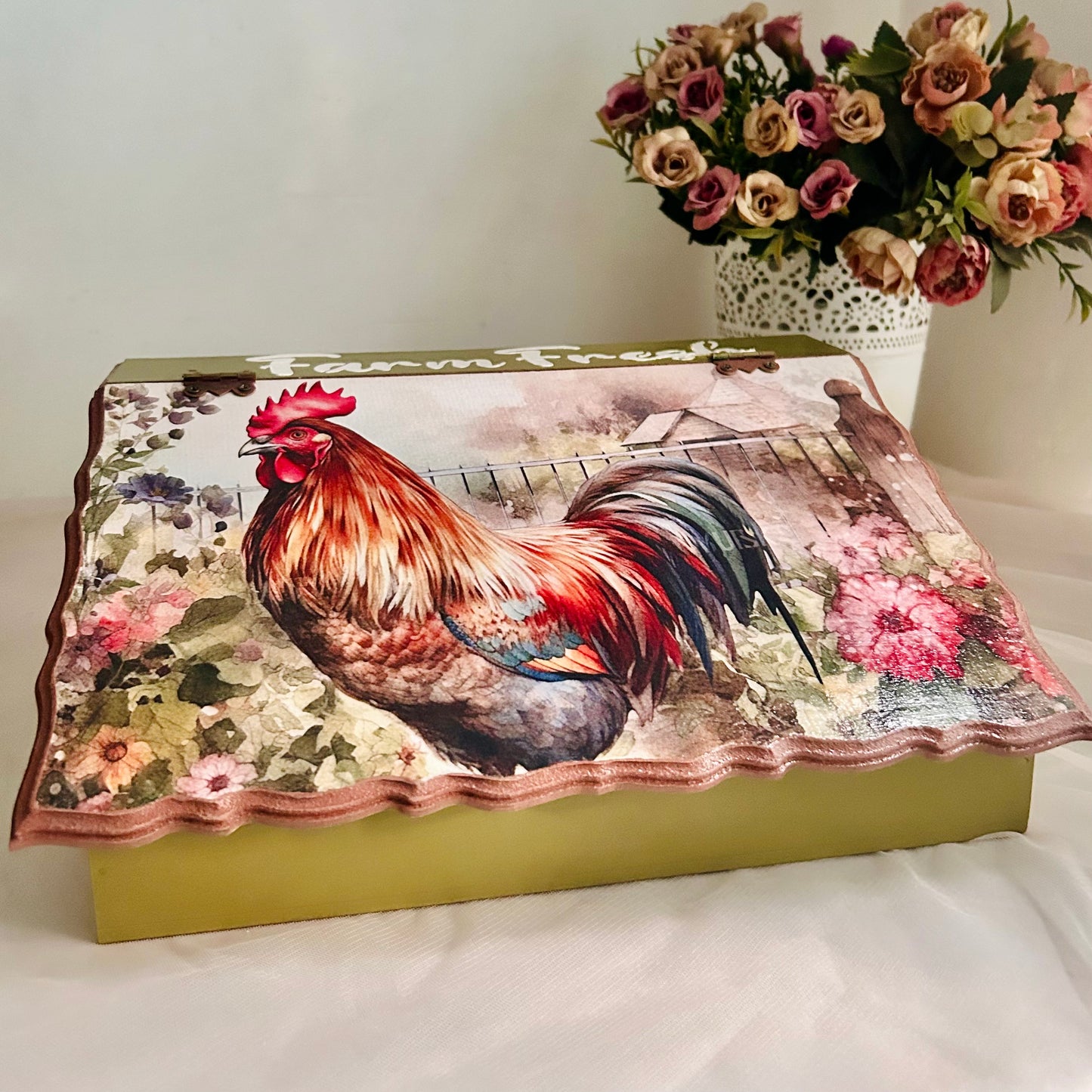 Country Rooster BreadBox - Kitchen Counter Storage for breads and dry items | PASTEL WOODS