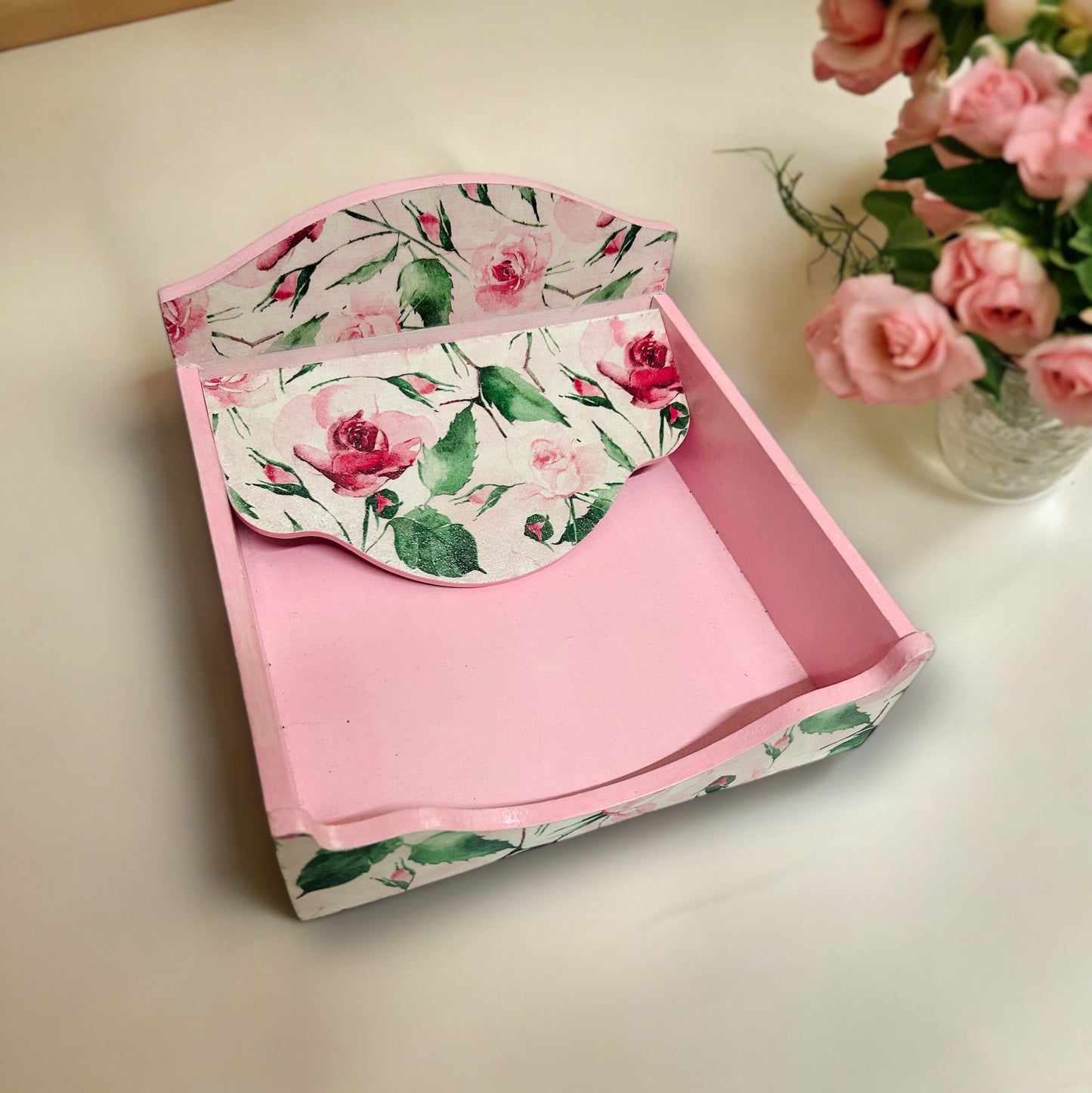Rosette Floral Square Tissue Box - Napkin Holder for Home Office Cafes