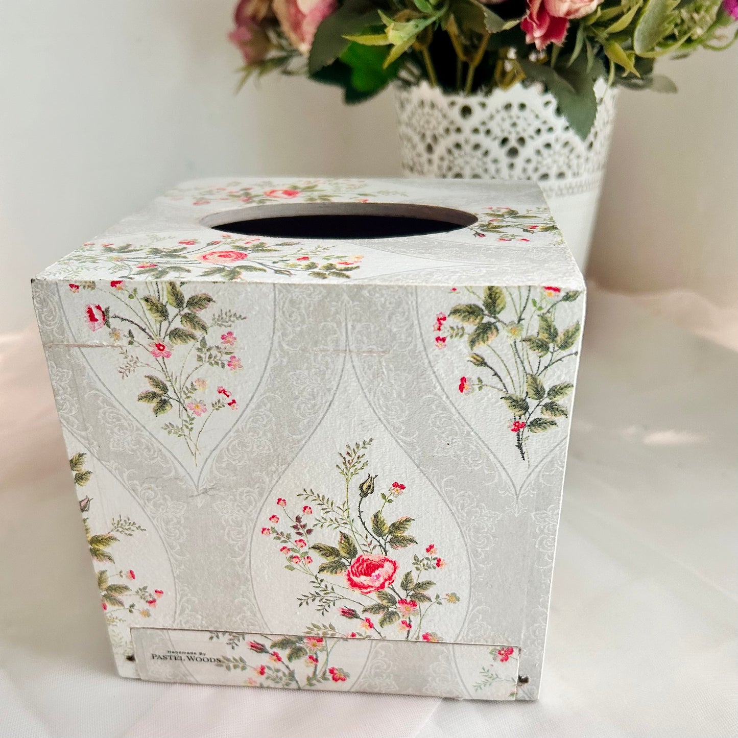 Floral grey tissue box