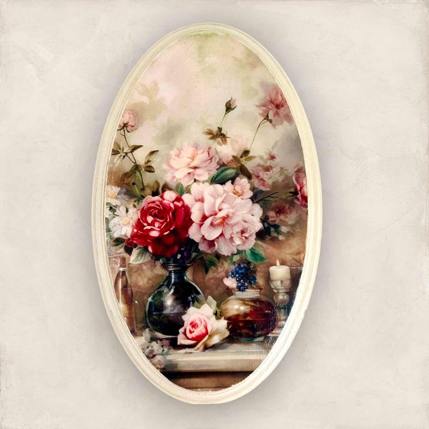 Beige Rose 2 - Oval Wall Plate | Vintage Wall Decor | Pastel Woods