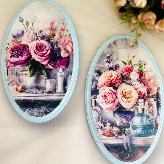 Blue Rose - Oval Wall Plate | Vintage Wall Decor | Pastel Woods