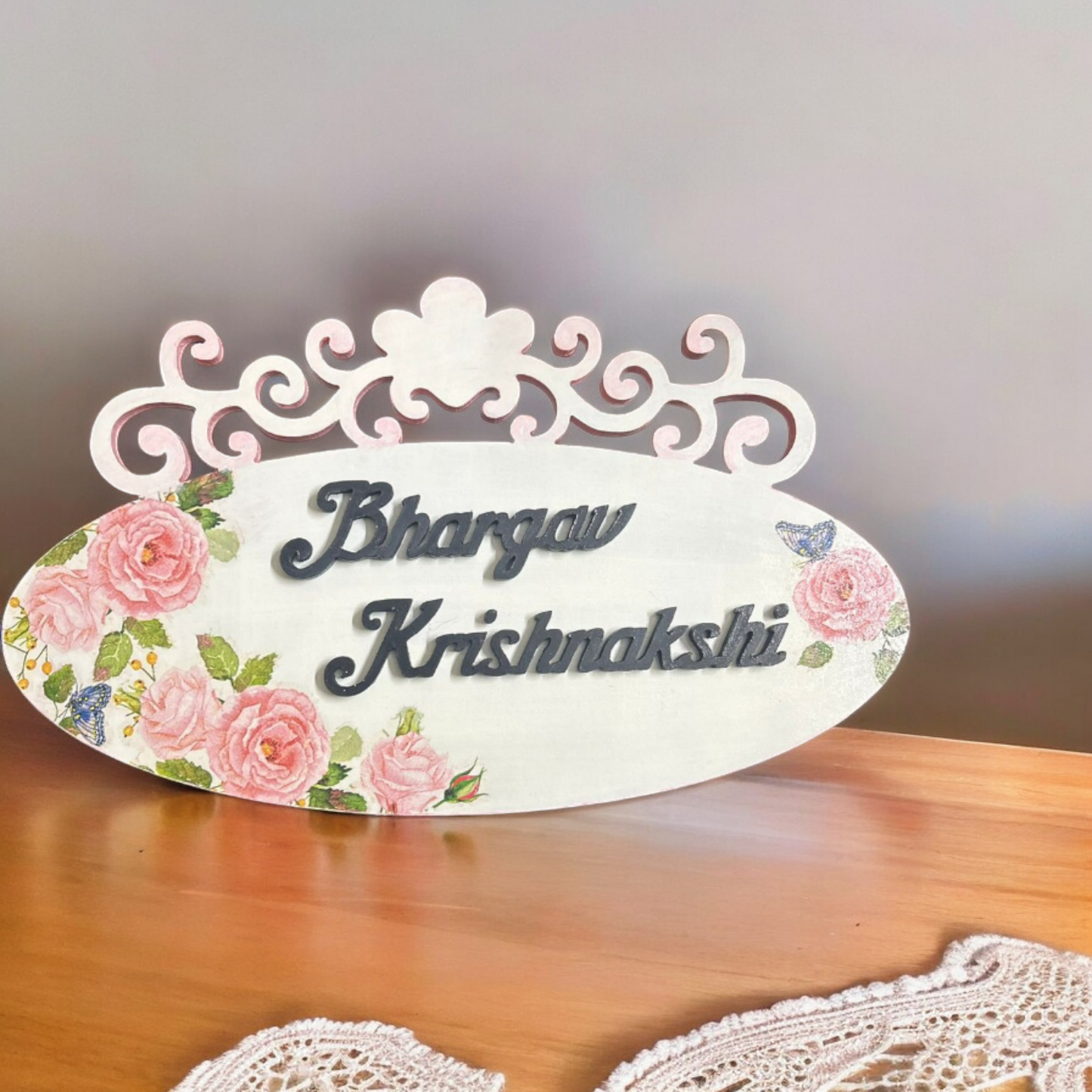 Shabby Rose Carved Oval Nameplate