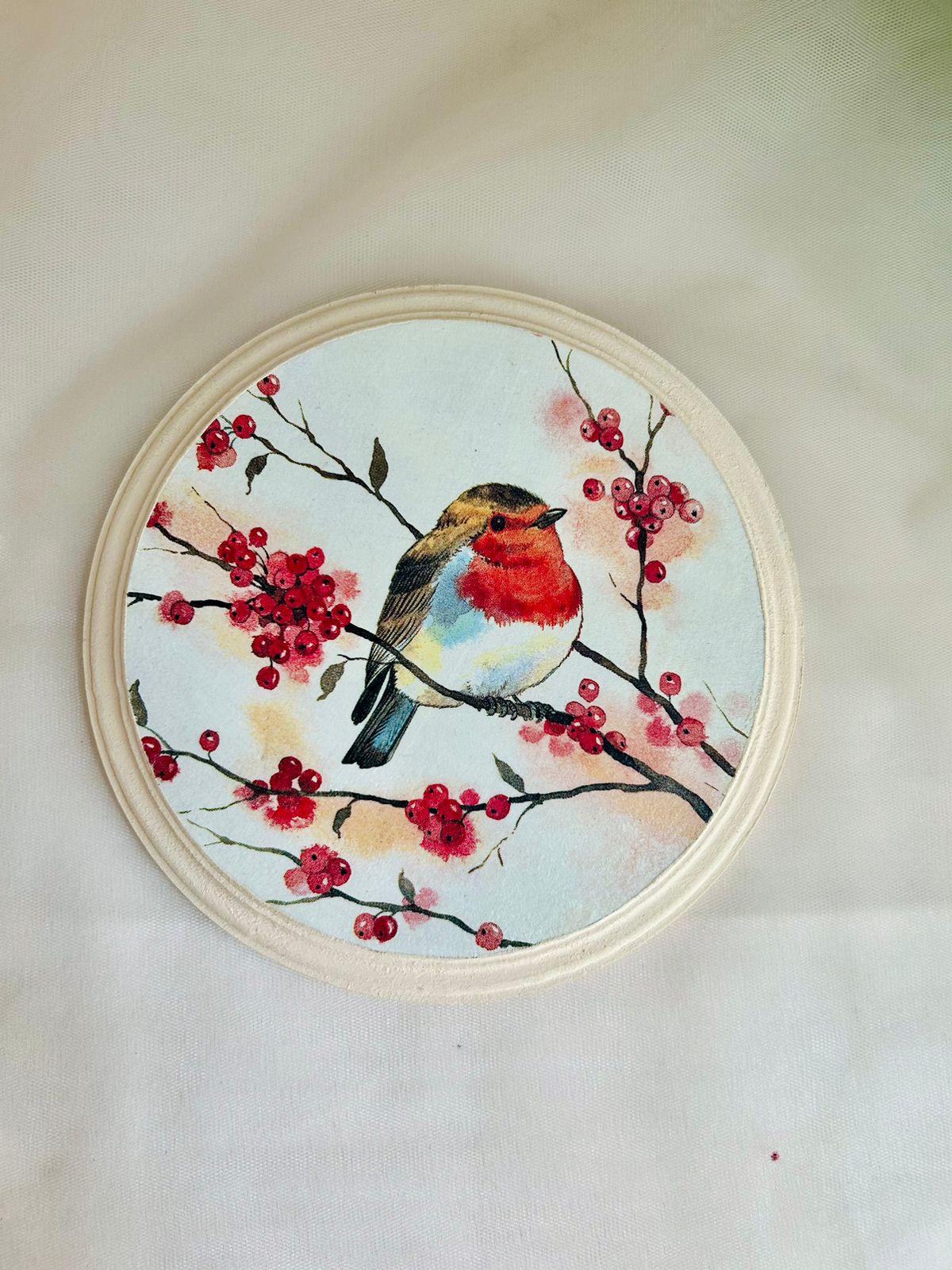 Round Wall Plates | Wall Hanging - 6" - Cherry Bird