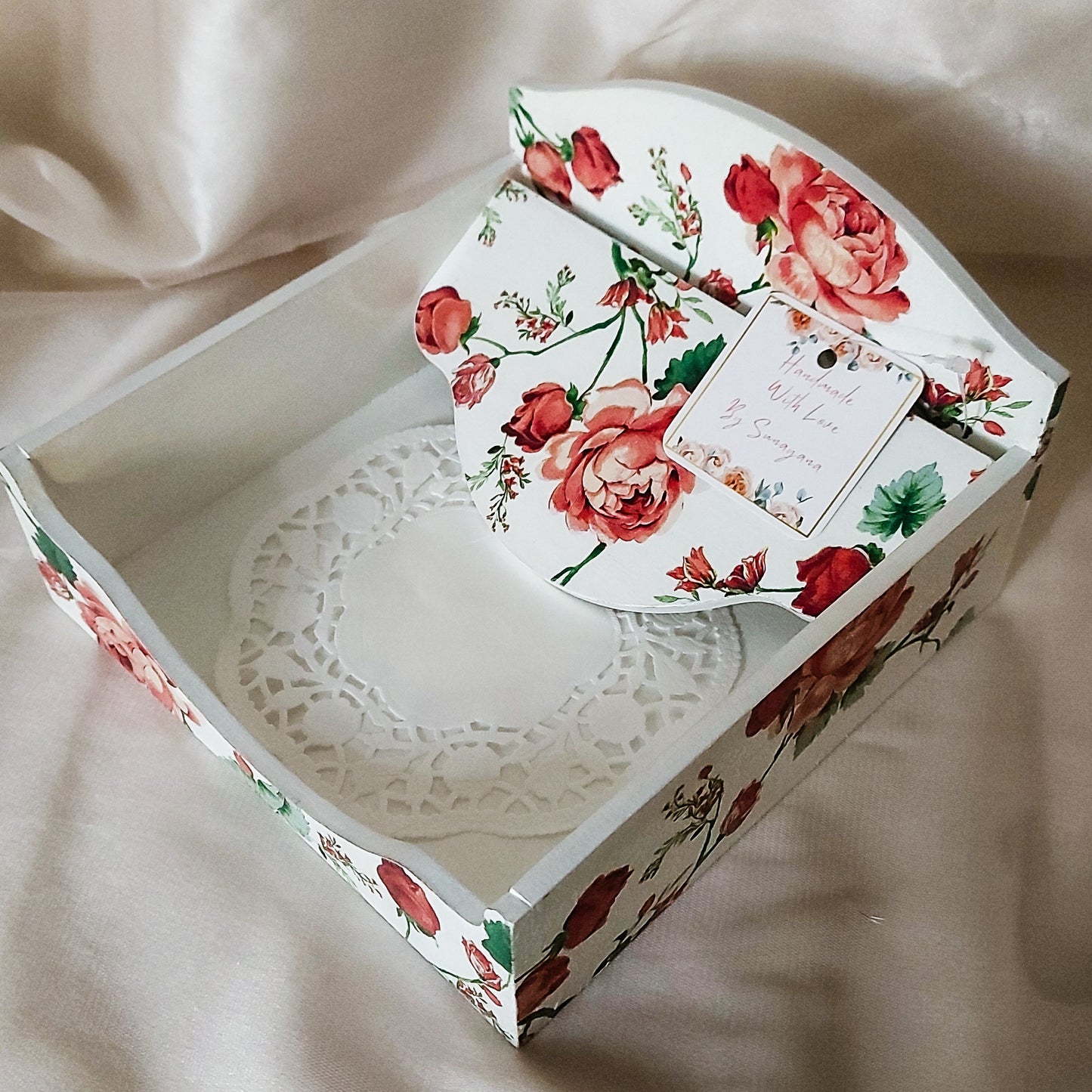 Victorian Floral Square Tissue Box / Square Napkin Holder / Tissue Holder for Home Office Car