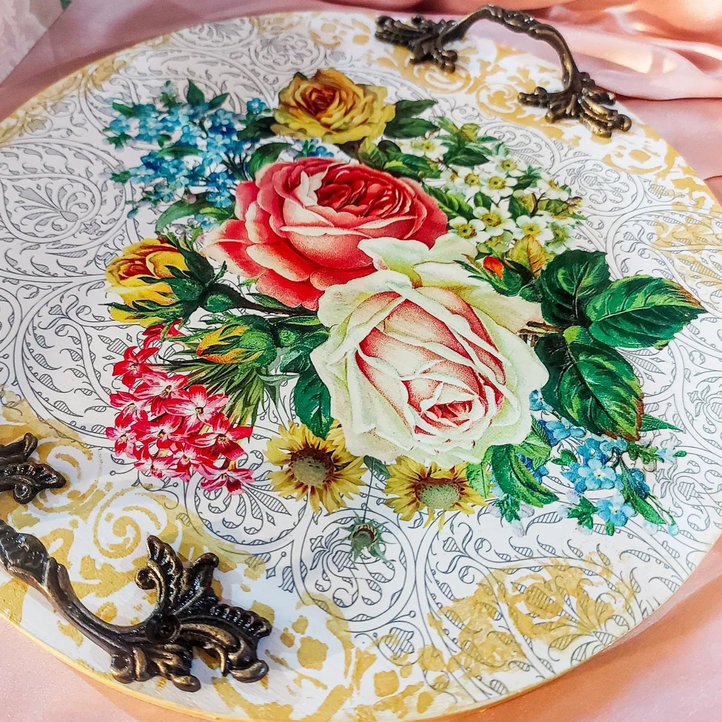 Floral Round Wooden Platter