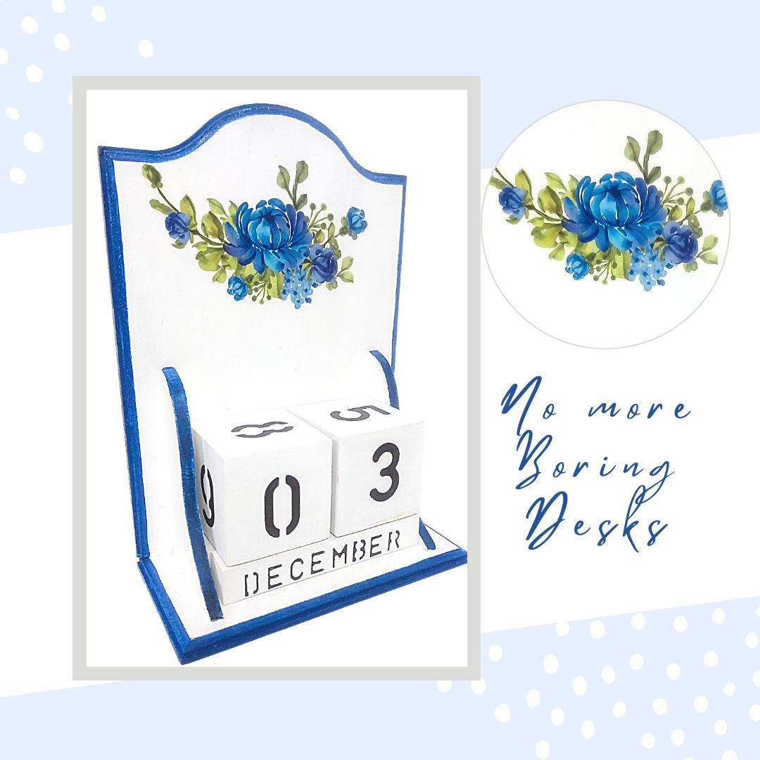 Vintage Perpetual Calendar - Blue Blossom - Single piece only !