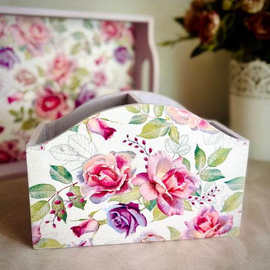 Lilac Rose Affair Cutlery Holder | Floral Cutlery holder for dining table | Pastel Woods