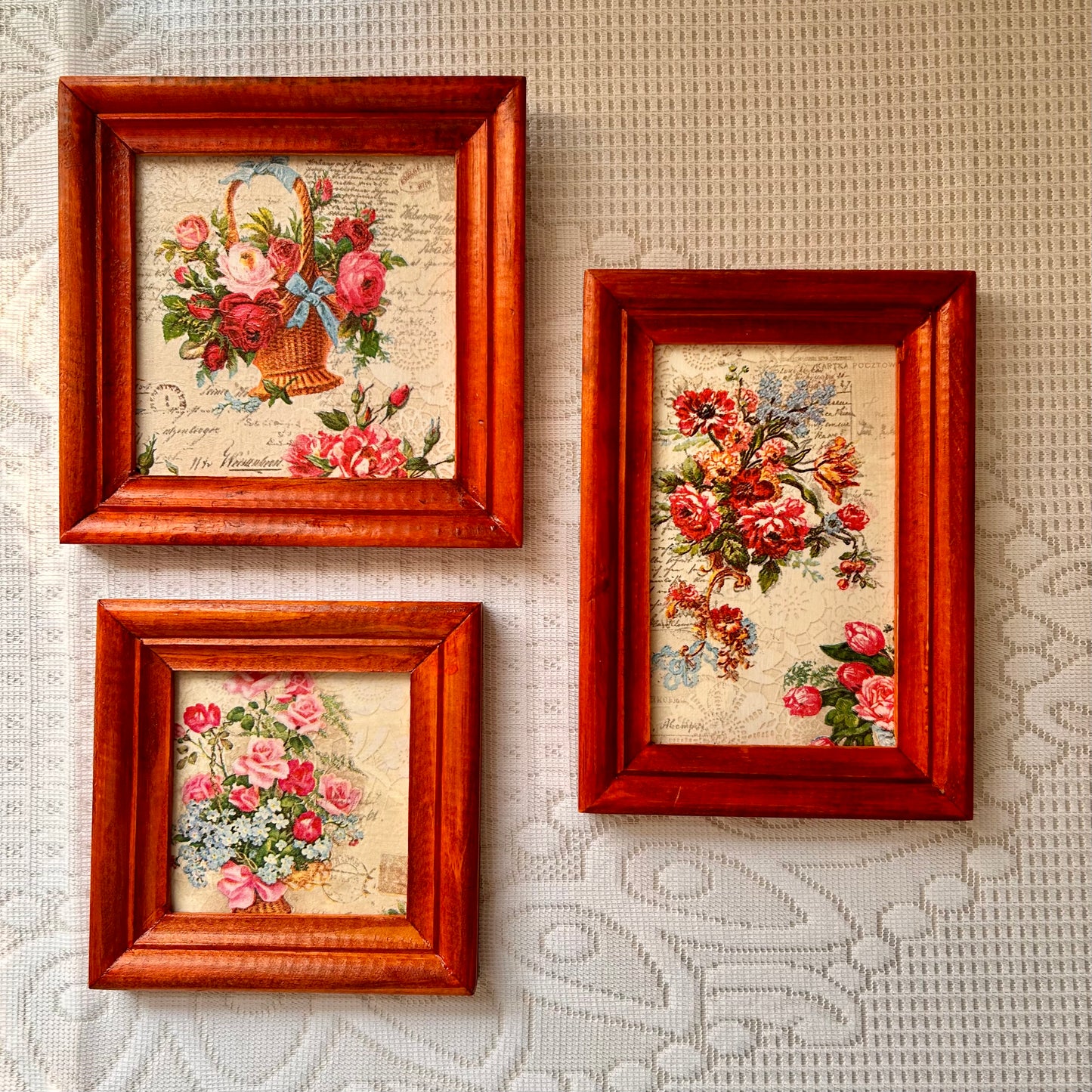 Vintage Rose Wall Frames | Vintage Wooden Frame | Set of 3