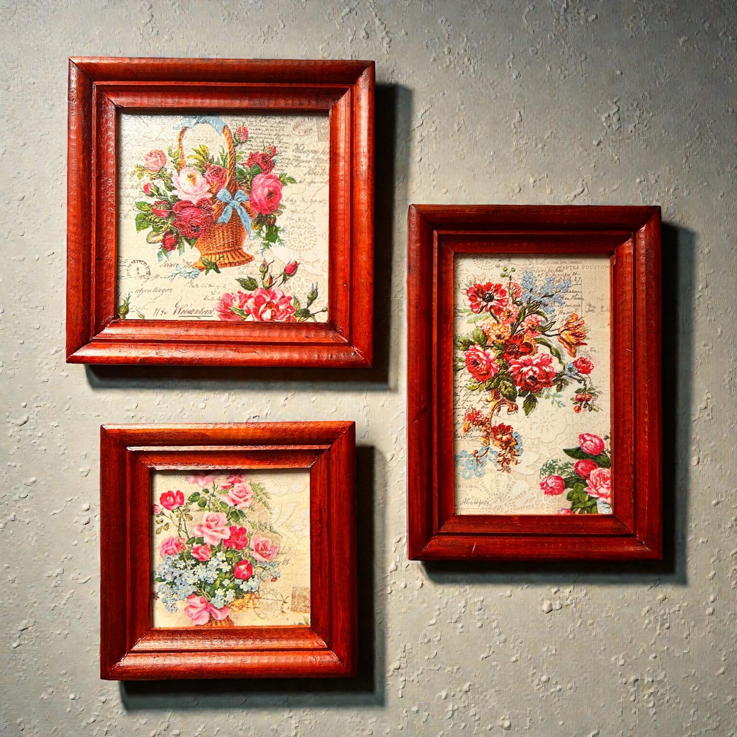Vintage Rose Wall Frames | Vintage Wooden Frame | Set of 3