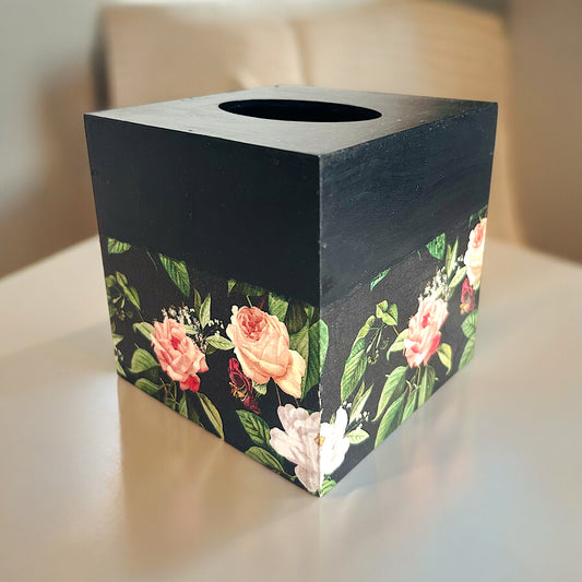 Black cube tissue box for bathroom vanity or car