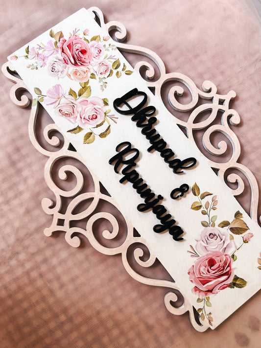 Shabby Rose Carved Rectangle Nameplate