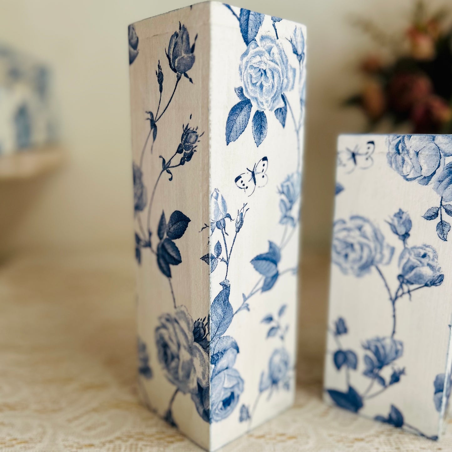 Blue Rose Tealight Candle Holder Set of 3 | Floral Candle Stands for Romantic Home Decor & Gifting