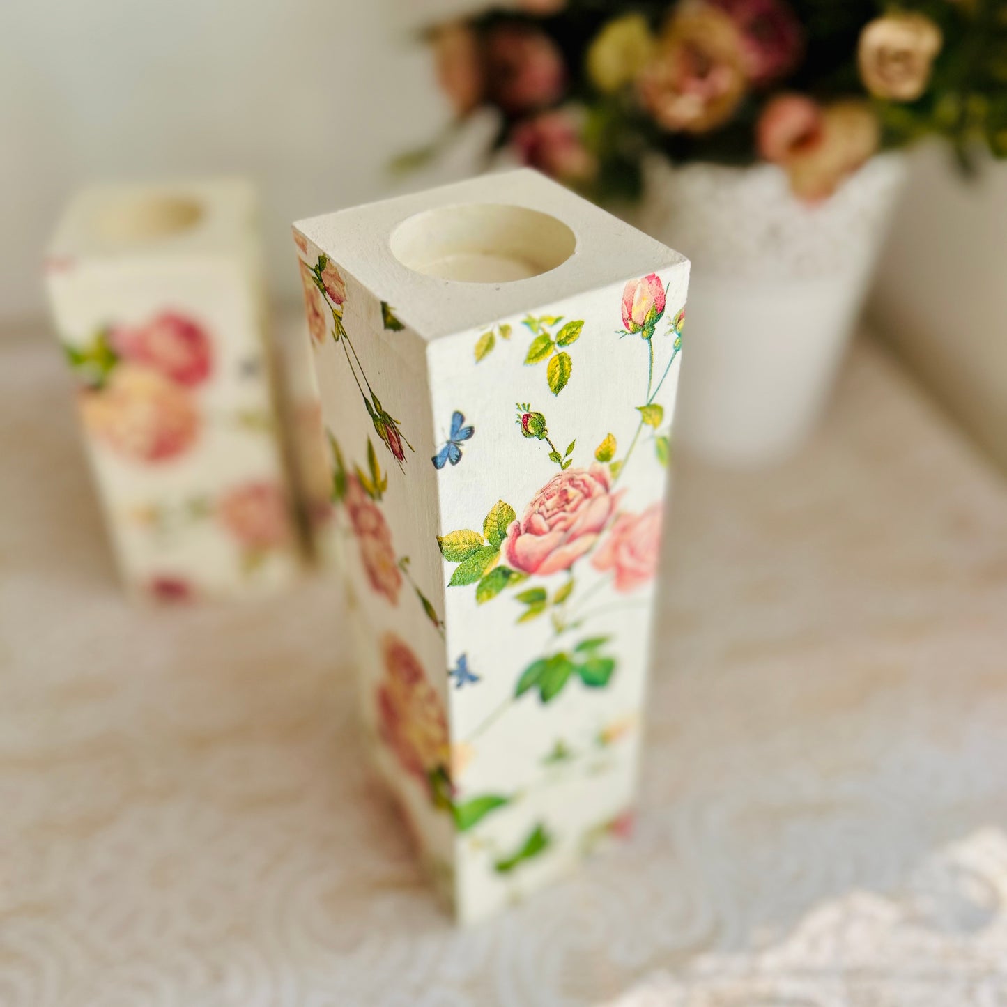 Yellow Garden Tealight Candle Holder Set of 3 | Floral Candle Stands for Romantic Home Decor & Gifting