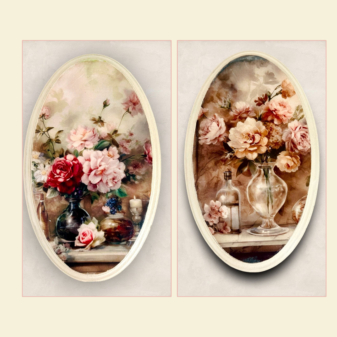 Beige Rose - Oval Wall Plate | Vintage Wall Decor | Pastel Woods