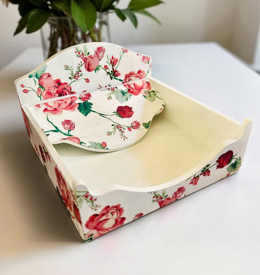 Scarlet Rose Floral Square Tissue Holder | Pastel Woods