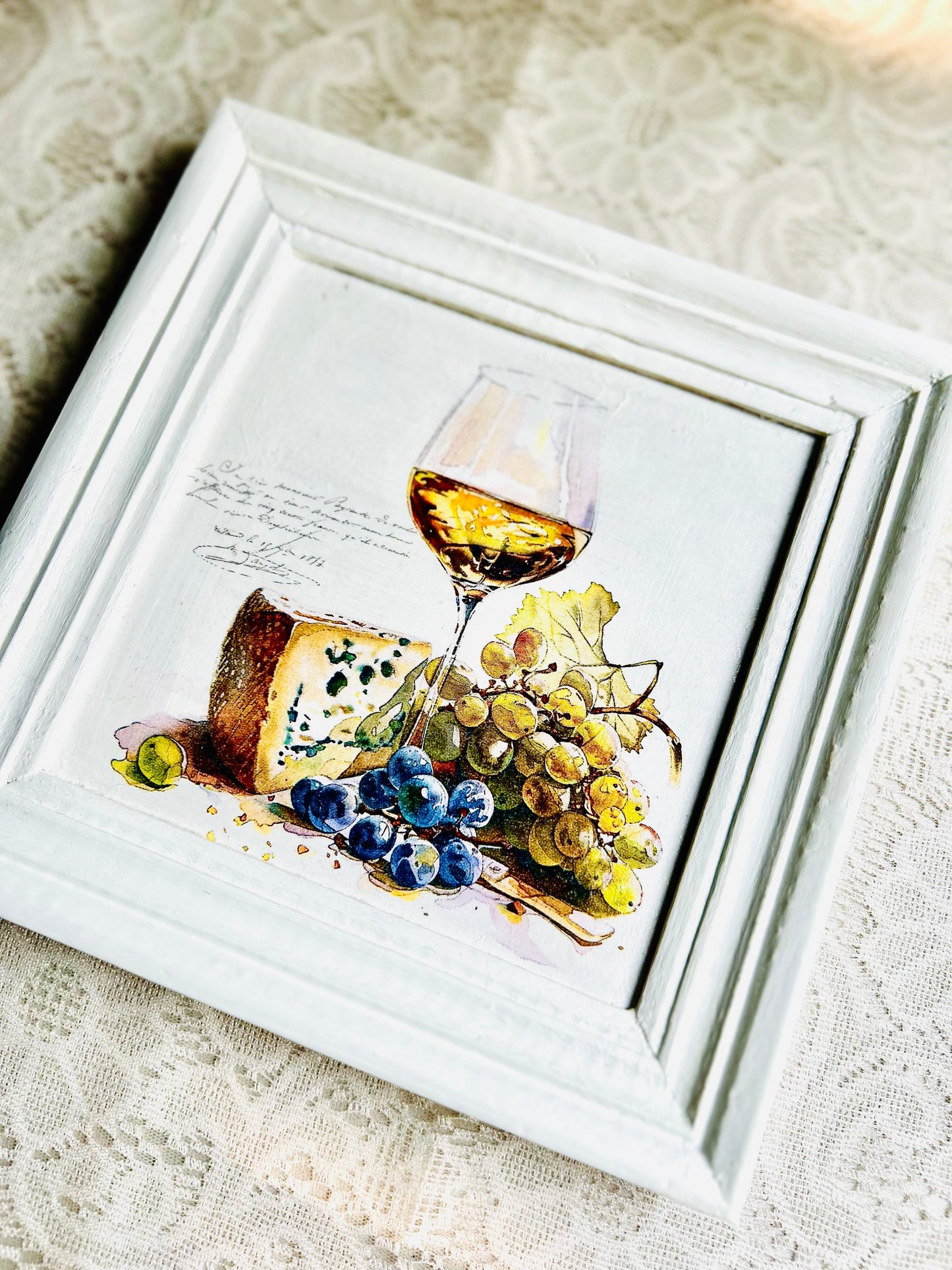 Square White frame | Wine and Grapes  | Wall art | 8x8