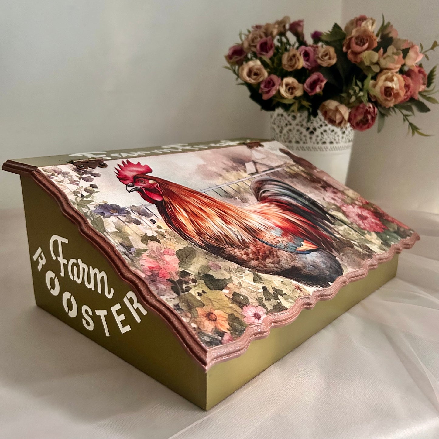 Country Rooster BreadBox - Kitchen Counter Storage for breads and dry items | PASTEL WOODS