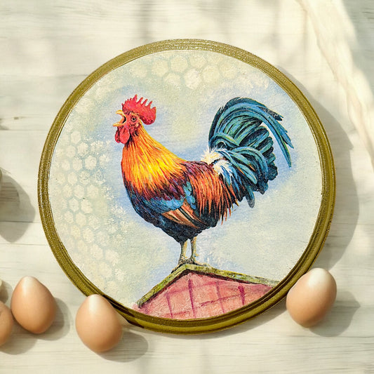 Morning Rooster - Round Wall plate 8" | Pastel Woods