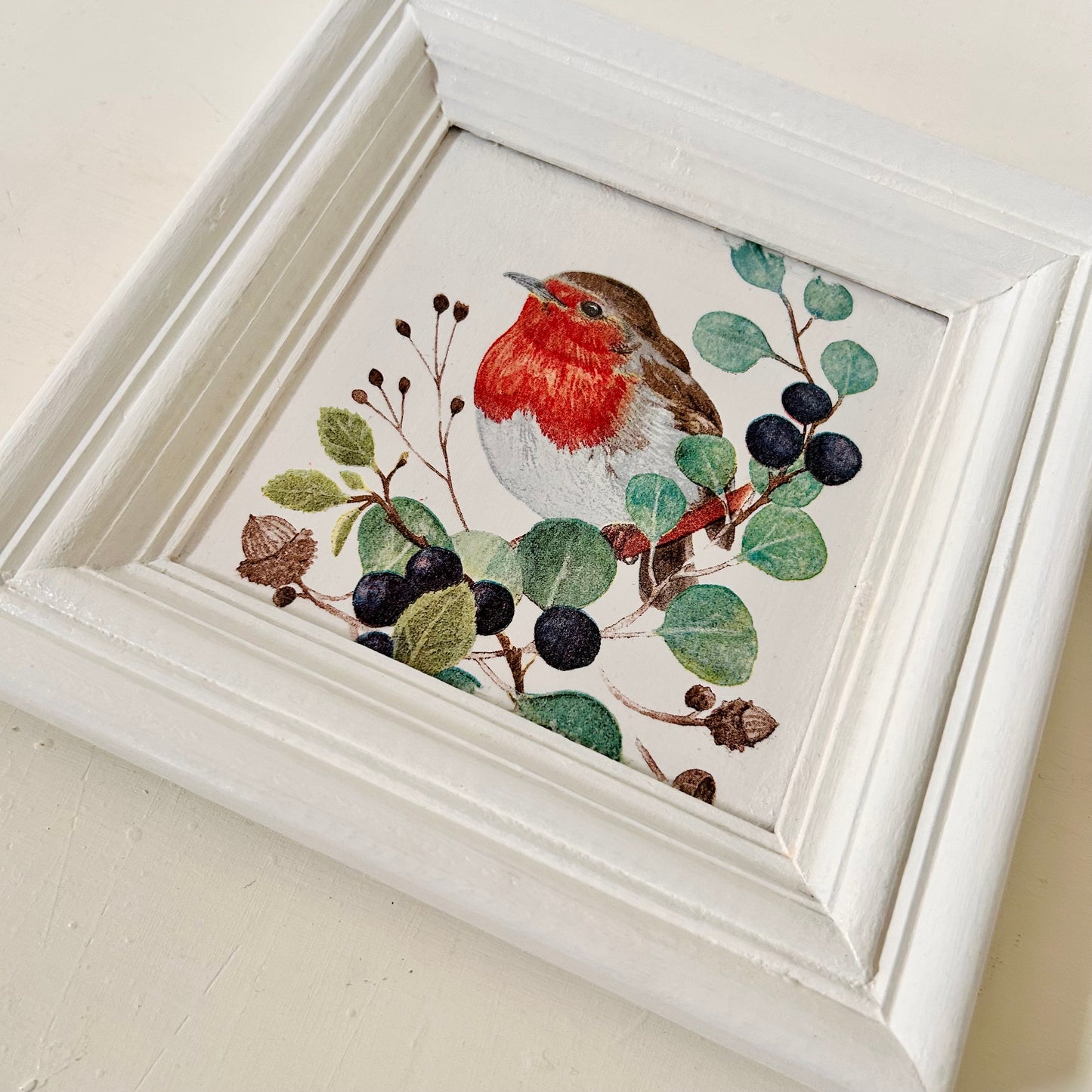 Pretty Wall Frame | Red Robin In Blueberry Garden  | Wall Decor | 8x8