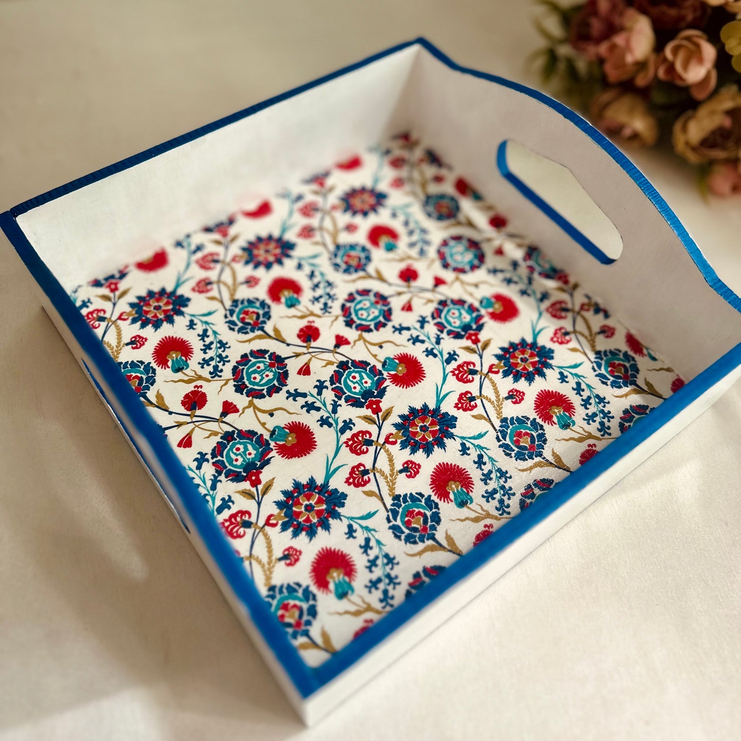 Indigo Love Square Serving Tray | Small tray for gifts, mugs, cups and glasses
