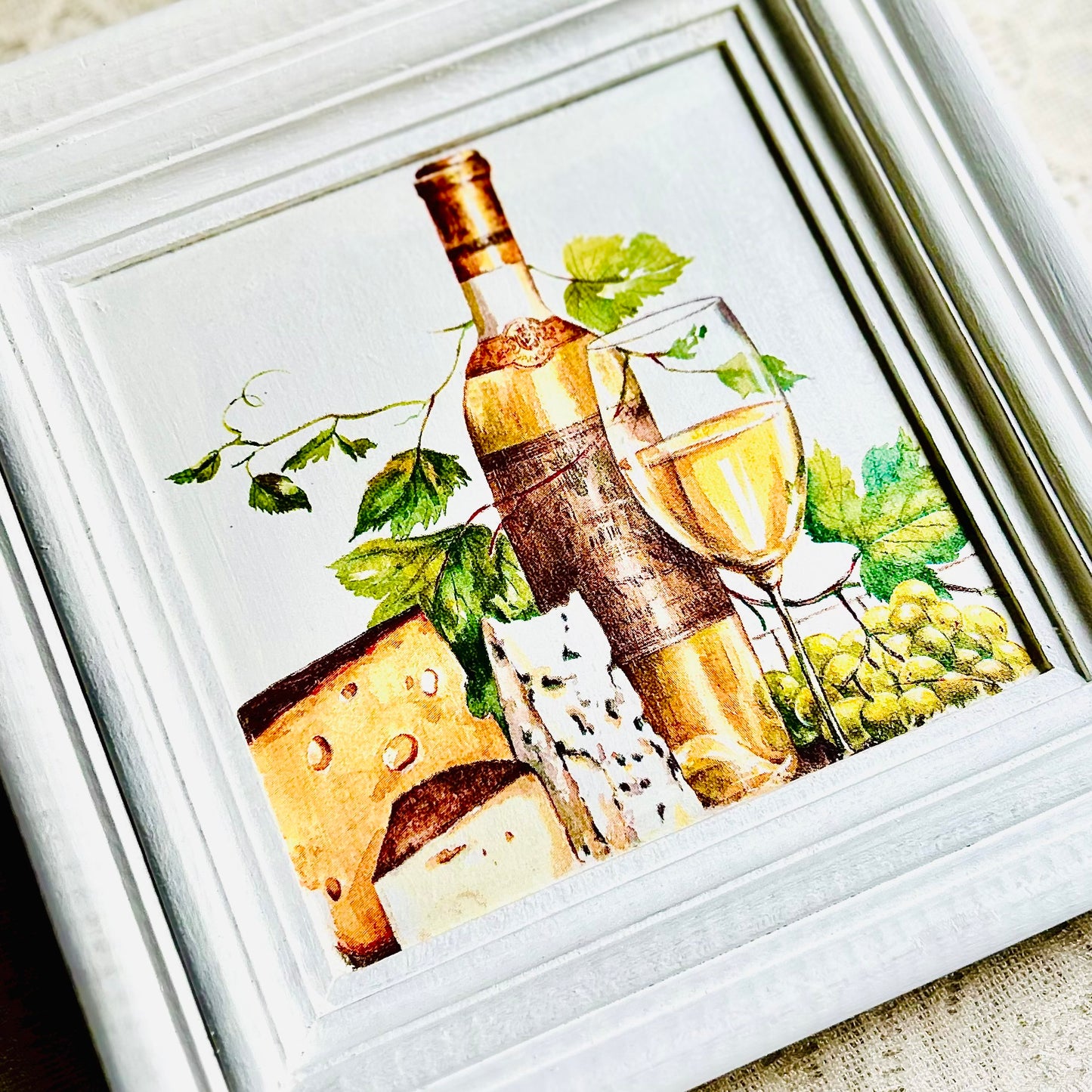 Square White frame | Wine and Cheese  | Wall art | 8x8