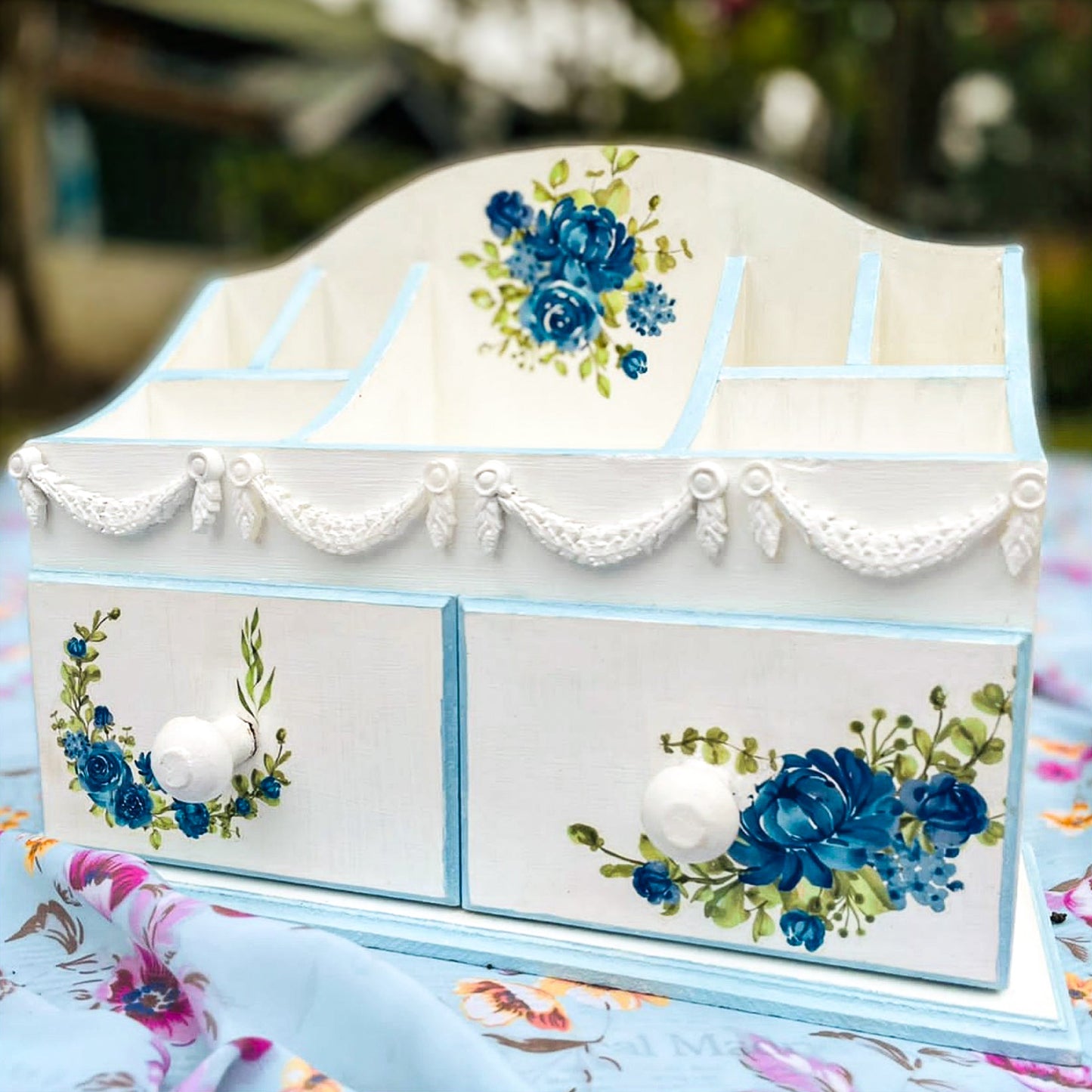 Elegant Makeup Vanity With Jewelery Drawer (Blue) | Makeup Organizer | Makeup Box For Storage | Make Up, Cosmetic, Skincare Organiser For Women | 