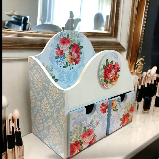 Makeup Organizer | Makeup Box For Storage | Make Up, Cosmetic, Skincare Organiser For Women | Elegant Makeup Vanity With Jewelery Drawer (Blue)