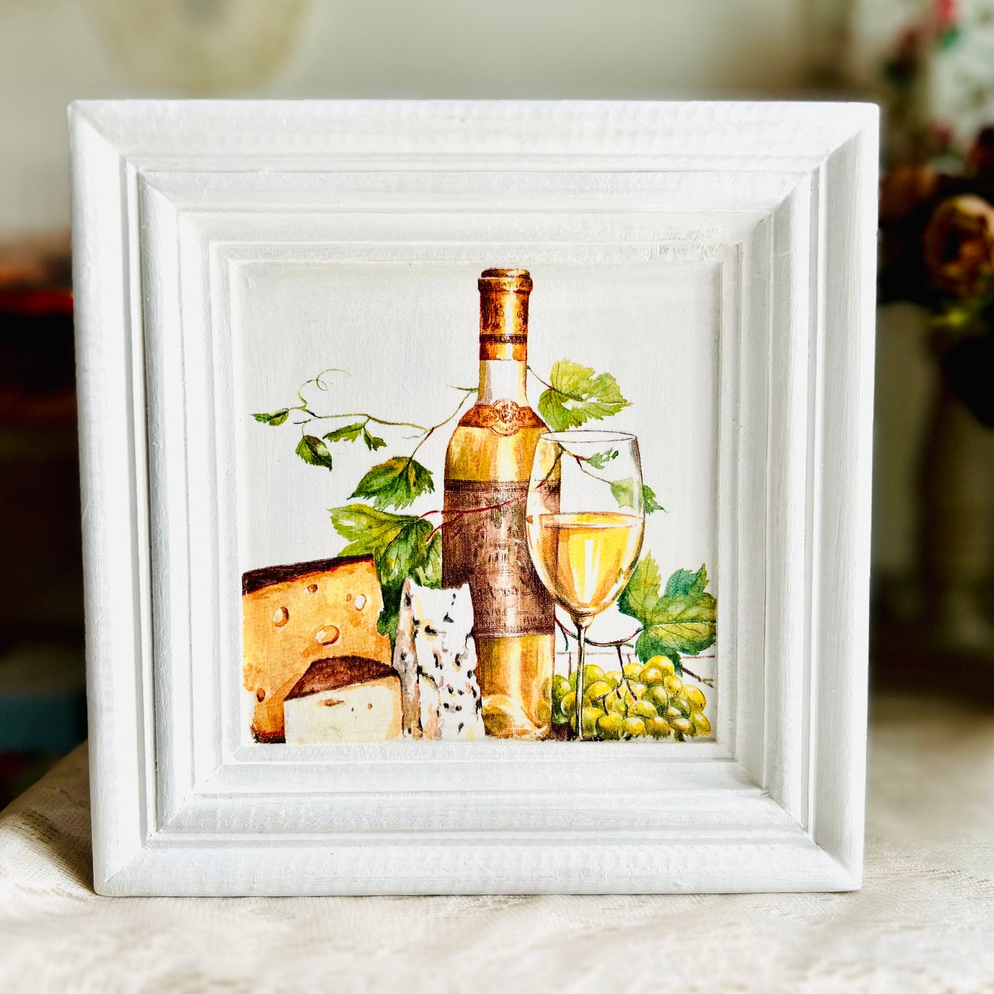 Square White frame | Wine and Cheese  | Wall art | 8x8