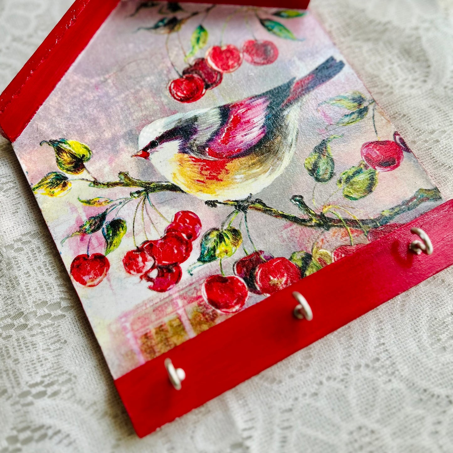 Red Birdie Hut Keyholder | Wall Key hanger for gifting | with 3 hooks