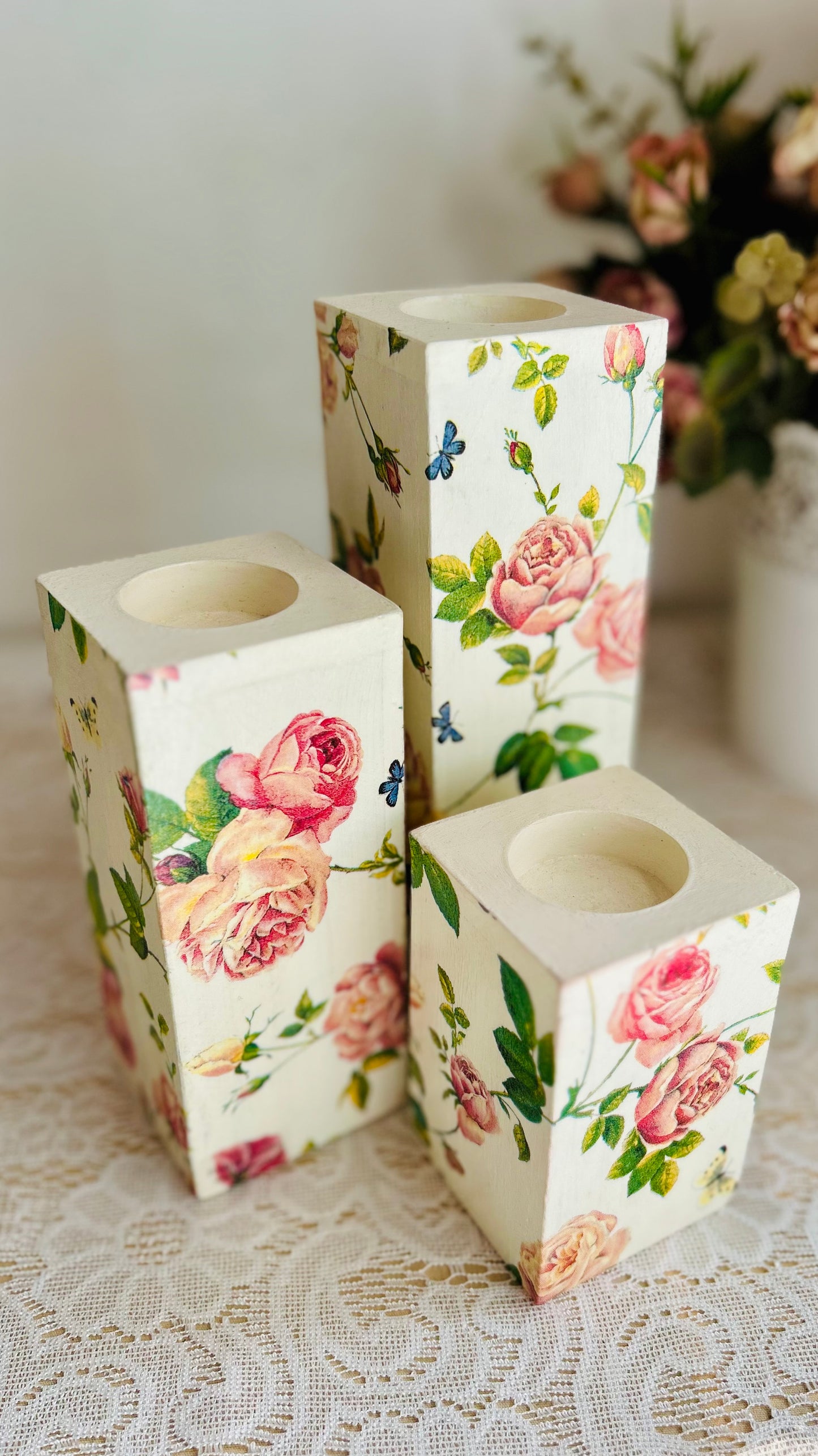 Yellow Garden Tealight Candle Holder Set of 3 | Floral Candle Stands for Romantic Home Decor & Gifting