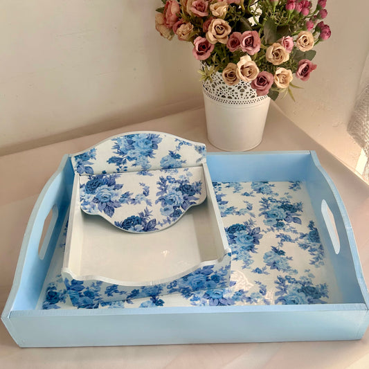 Porcelain Roses Set | Floral Serving Tray and Tissue Box